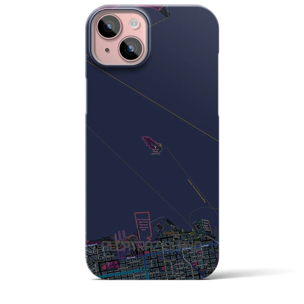 【アルカトラズ島(アメリカ)】地図柄iPhoneケース(バックカバータイプ)