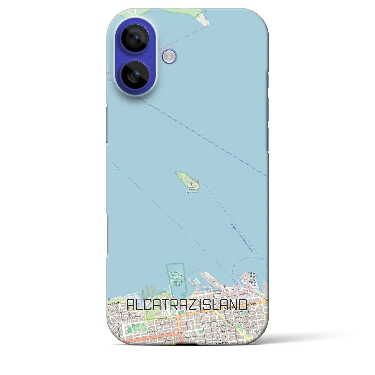 【アルカトラズ島(アメリカ)】地図柄iPhoneケース(バックカバータイプ)ブラック・iPhone 16 Pro Max 用