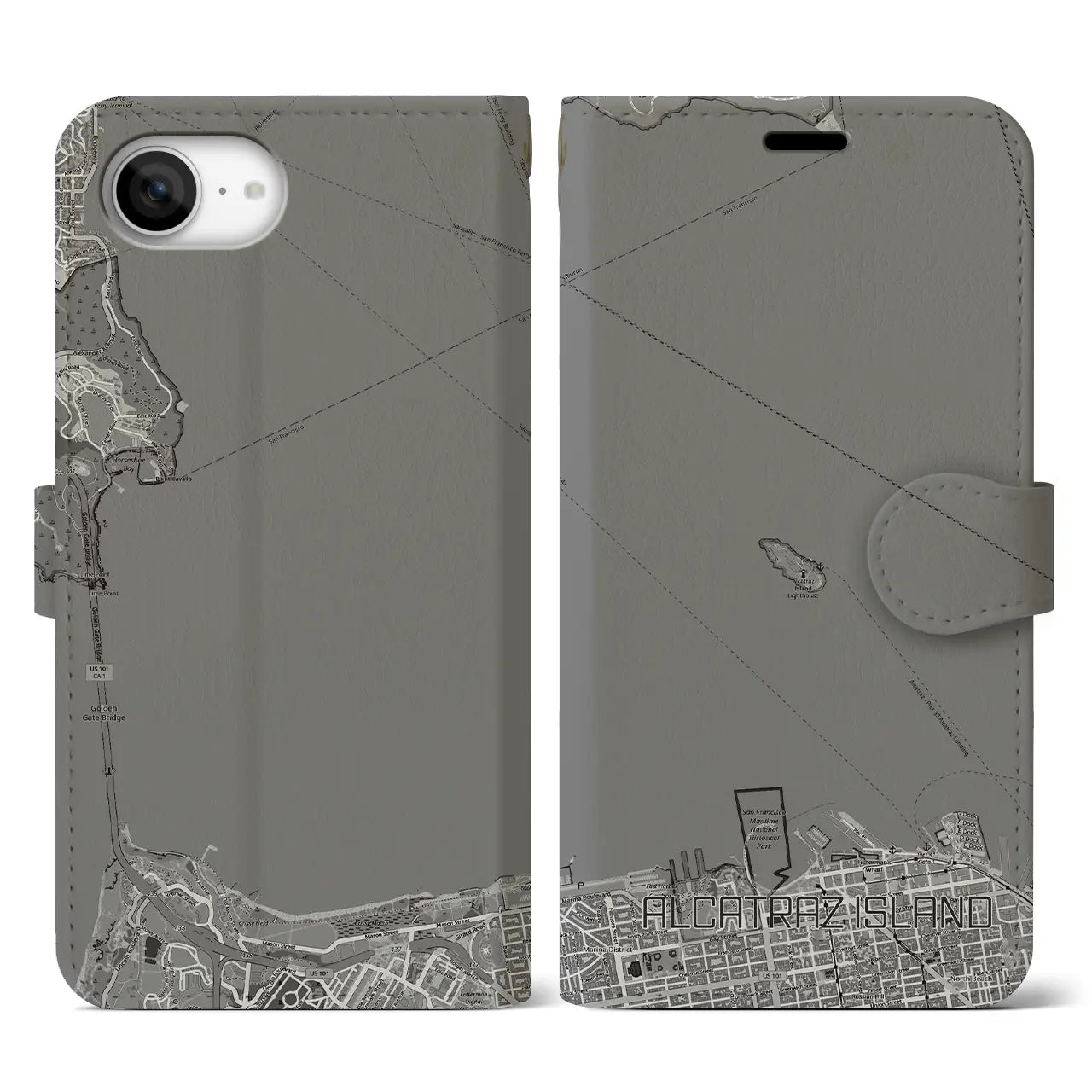 【アルカトラズ島(アメリカ)】地図柄iPhoneケース(手帳タイプ)