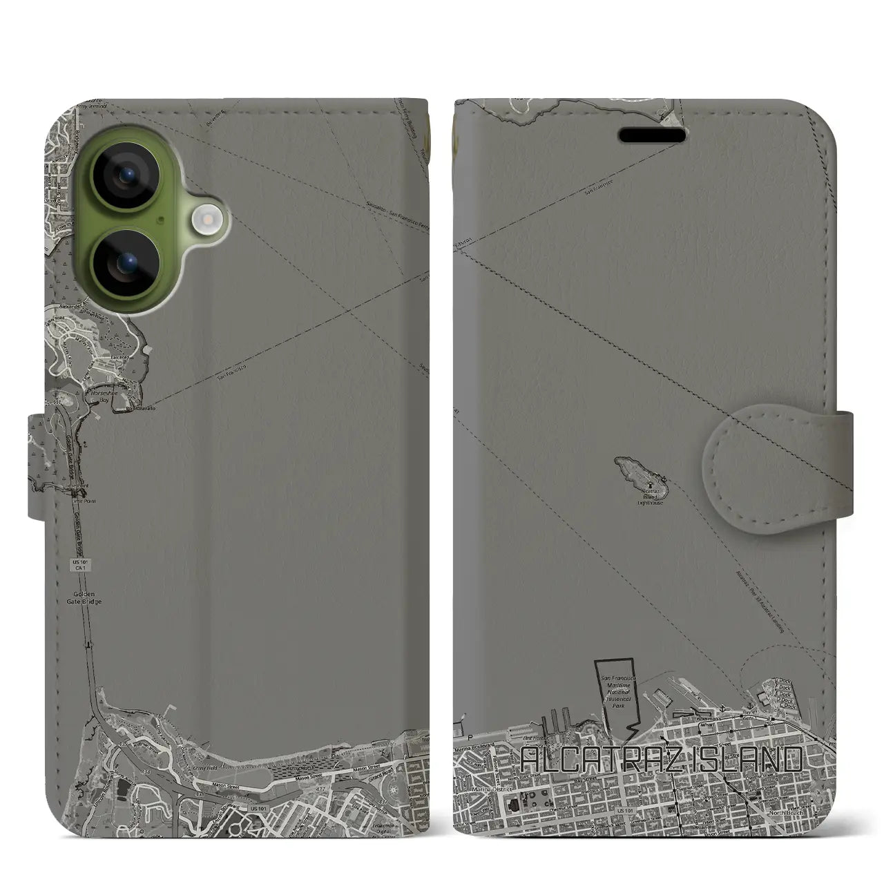 【アルカトラズ島(アメリカ)】地図柄iPhoneケース(手帳タイプ)