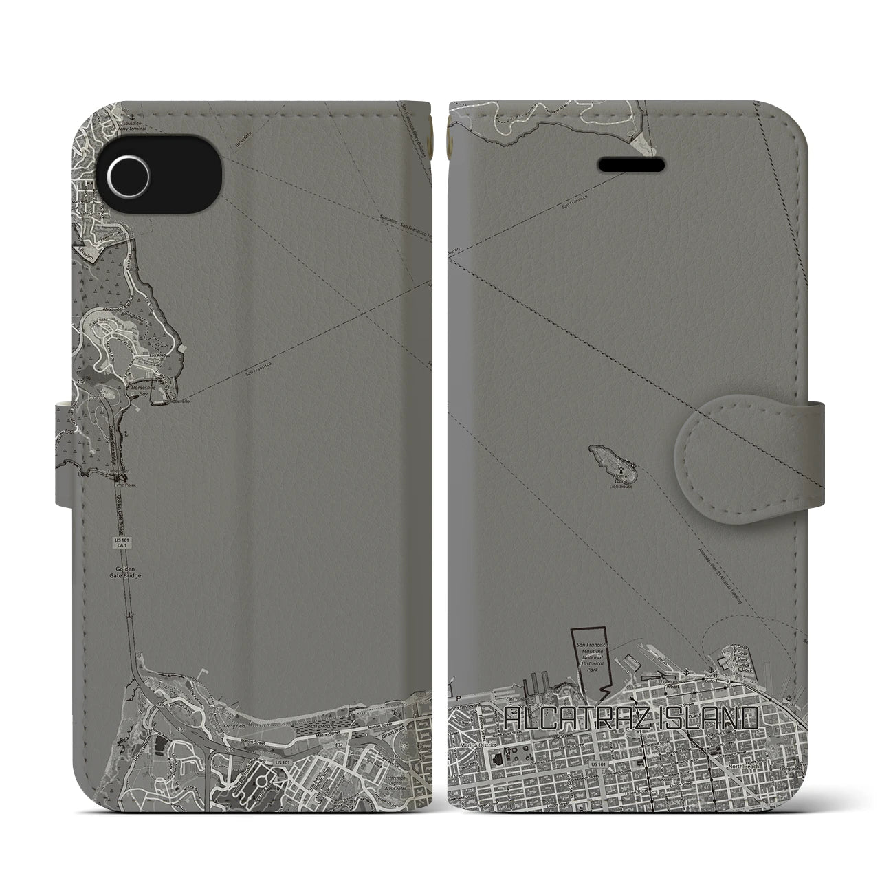 【アルカトラズ島(アメリカ)】地図柄iPhoneケース(手帳タイプ)