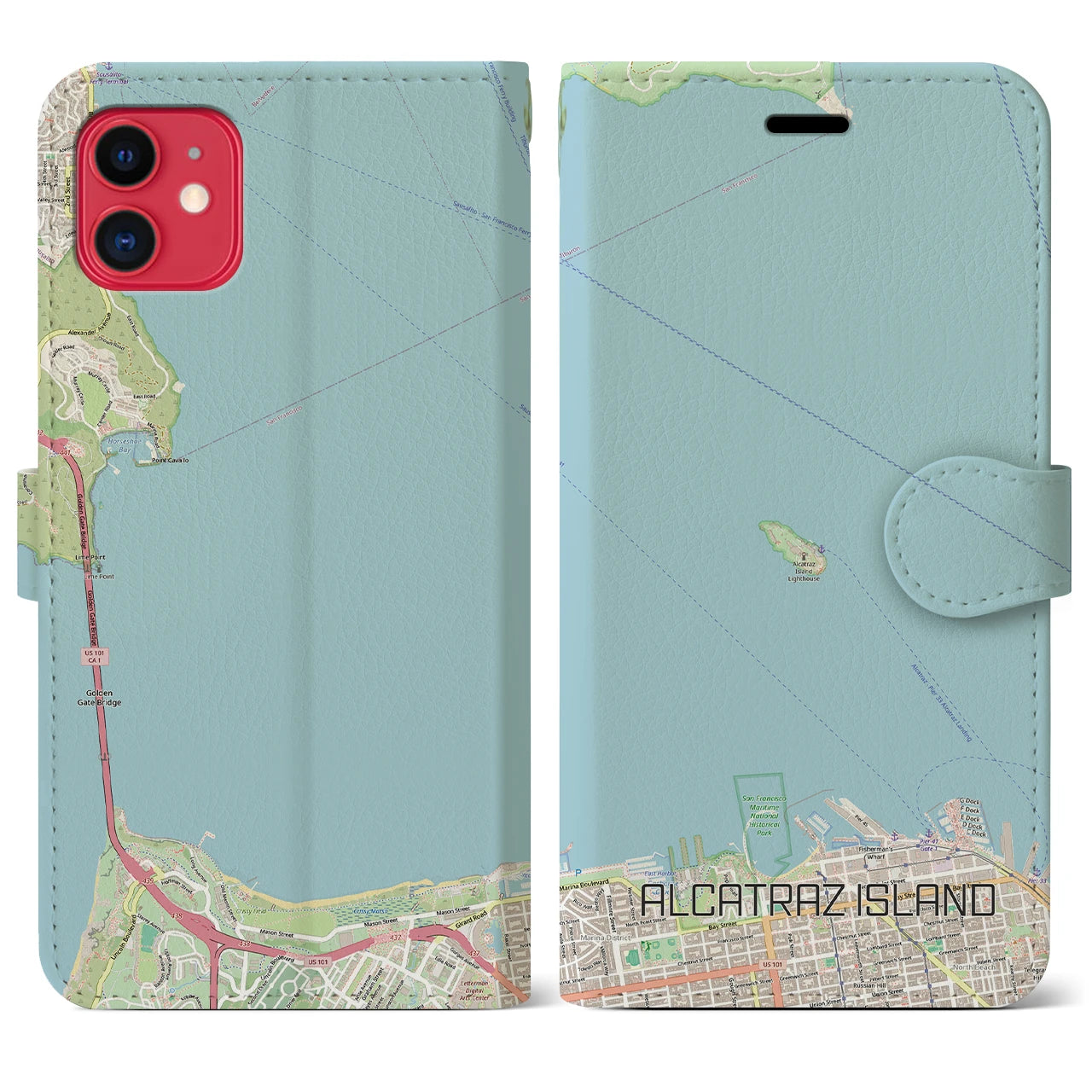 【アルカトラズ島(アメリカ)】地図柄iPhoneケース(手帳タイプ)ナチュラル・iPhone 11 用