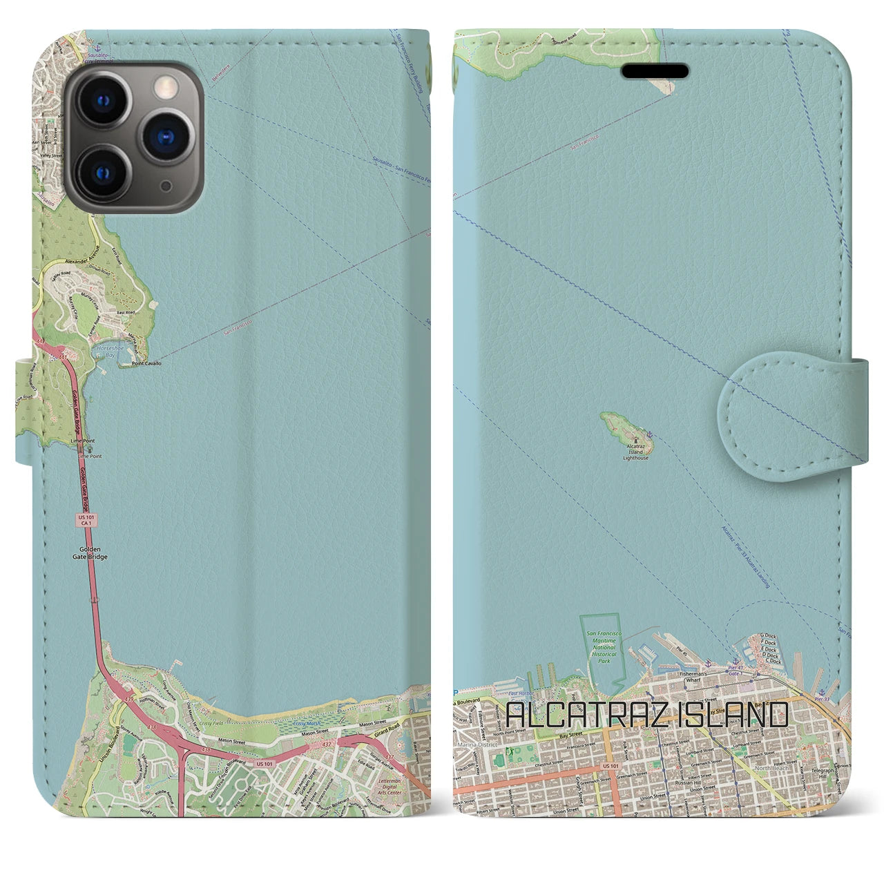 【アルカトラズ島(アメリカ)】地図柄iPhoneケース(手帳タイプ)ナチュラル・iPhone 11 Pro Max 用