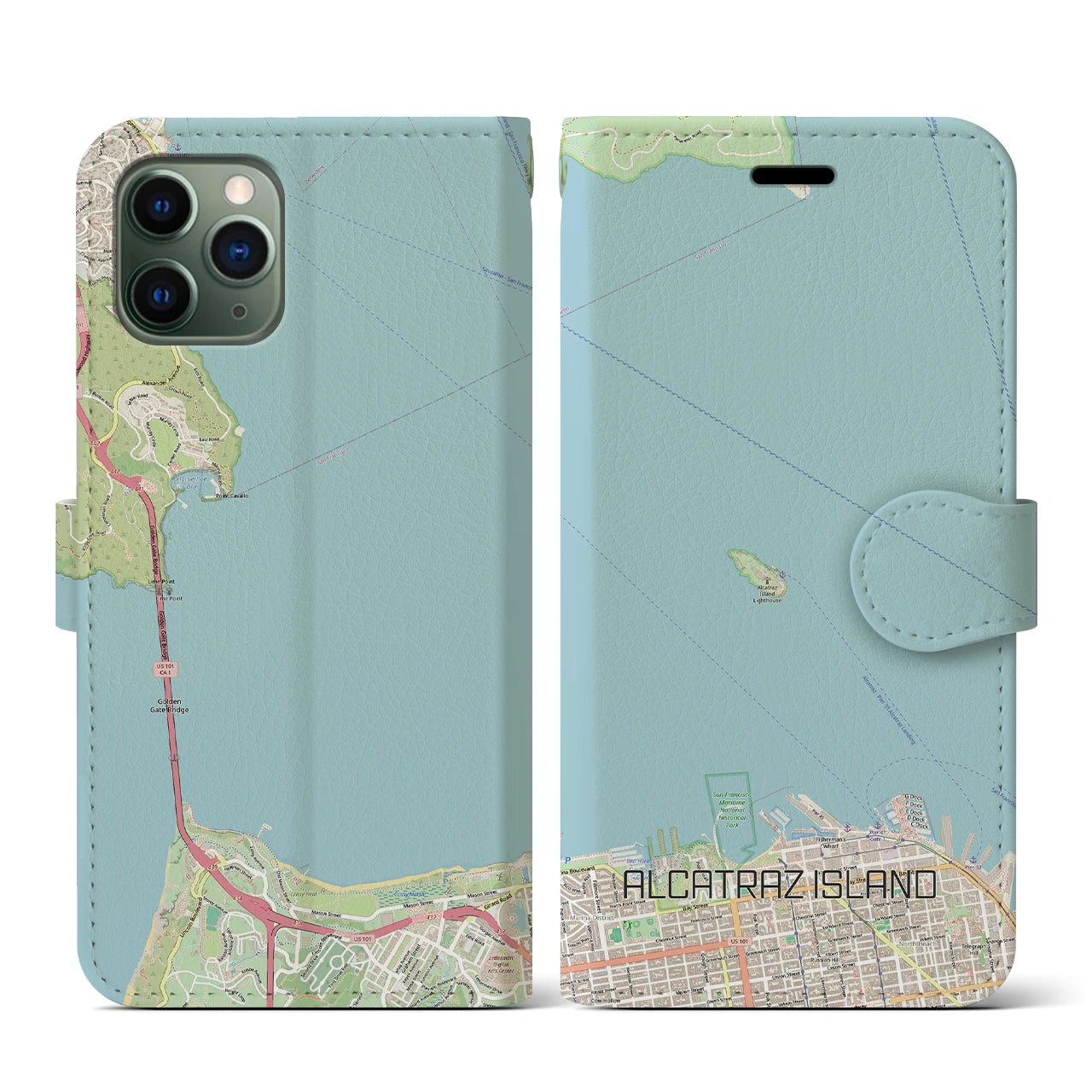 【アルカトラズ島(アメリカ)】地図柄iPhoneケース(手帳タイプ)ナチュラル・iPhone 11 Pro 用