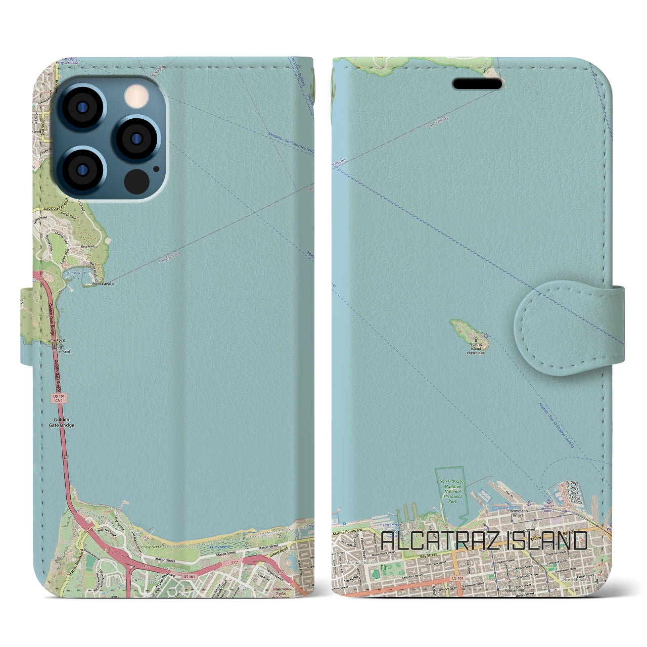 【アルカトラズ島(アメリカ)】地図柄iPhoneケース(手帳タイプ)ナチュラル・iPhone 12 / 12 Pro 用