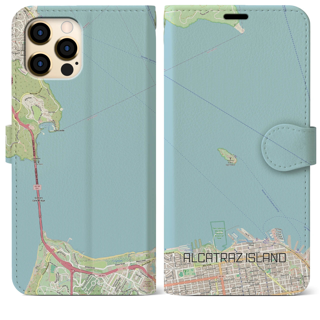 【アルカトラズ島(アメリカ)】地図柄iPhoneケース(手帳タイプ)ナチュラル・iPhone 12 Pro Max 用