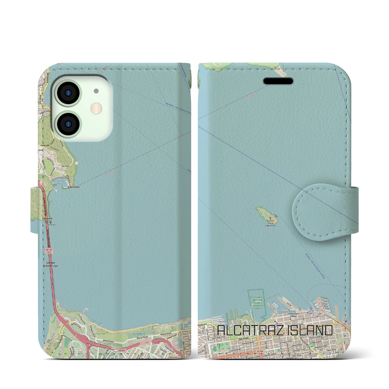 【アルカトラズ島(アメリカ)】地図柄iPhoneケース(手帳タイプ)ナチュラル・iPhone 12 mini 用