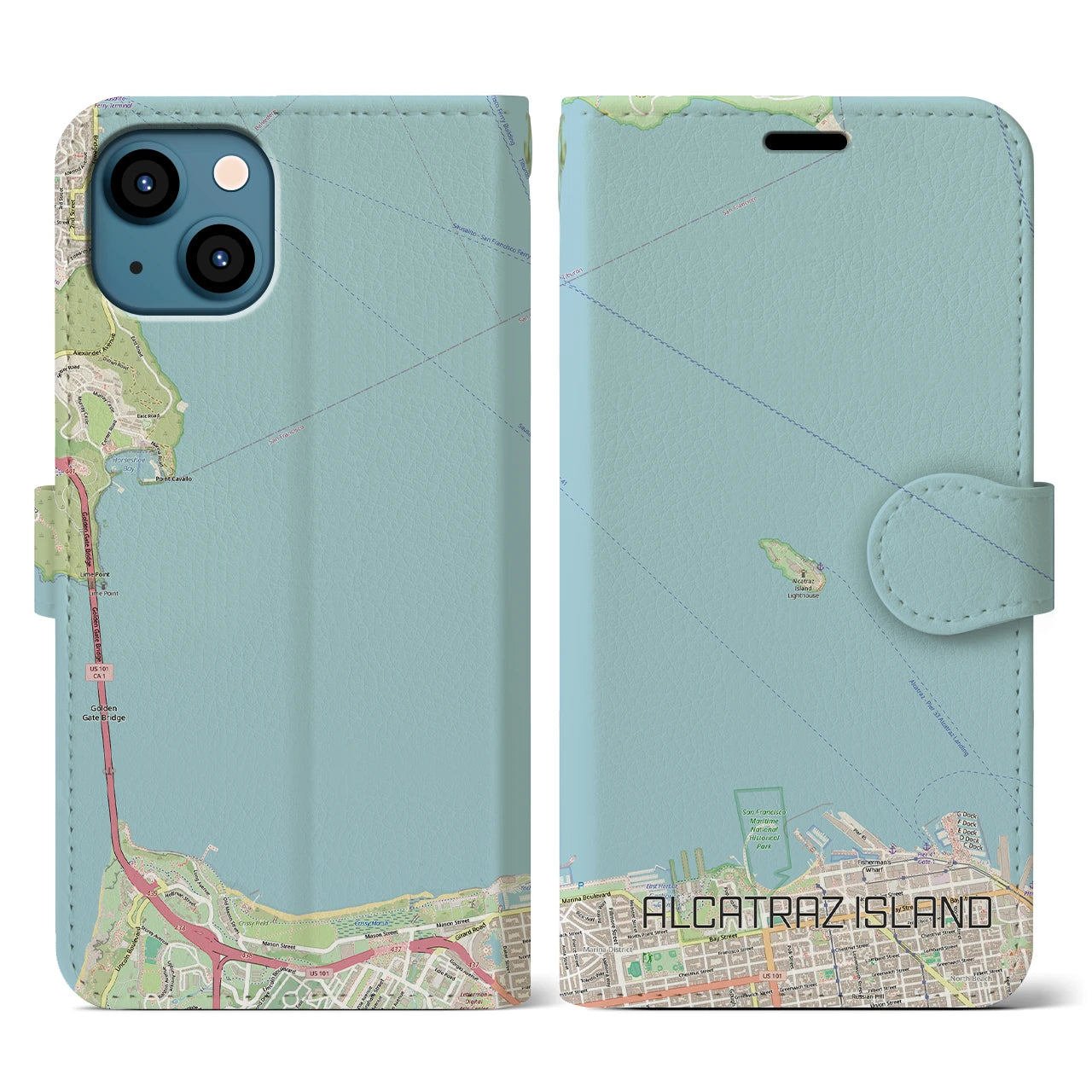 【アルカトラズ島(アメリカ)】地図柄iPhoneケース(手帳タイプ)ナチュラル・iPhone 13 用