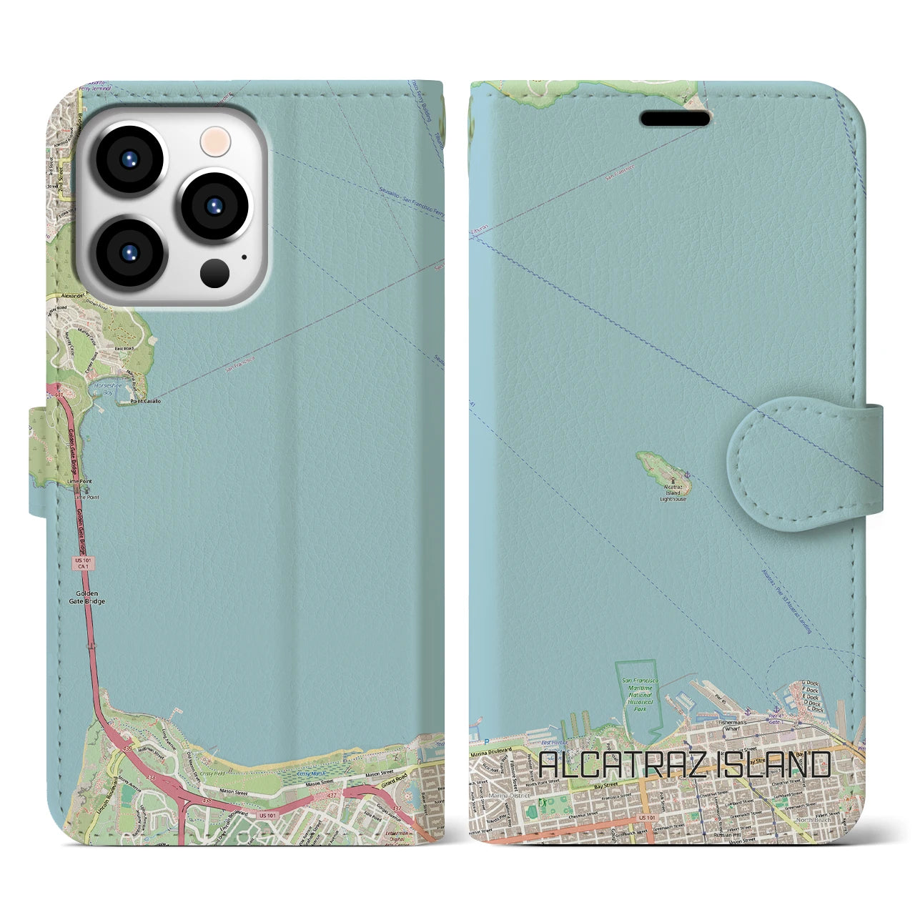 【アルカトラズ島(アメリカ)】地図柄iPhoneケース(手帳タイプ)ナチュラル・iPhone 13 Pro 用