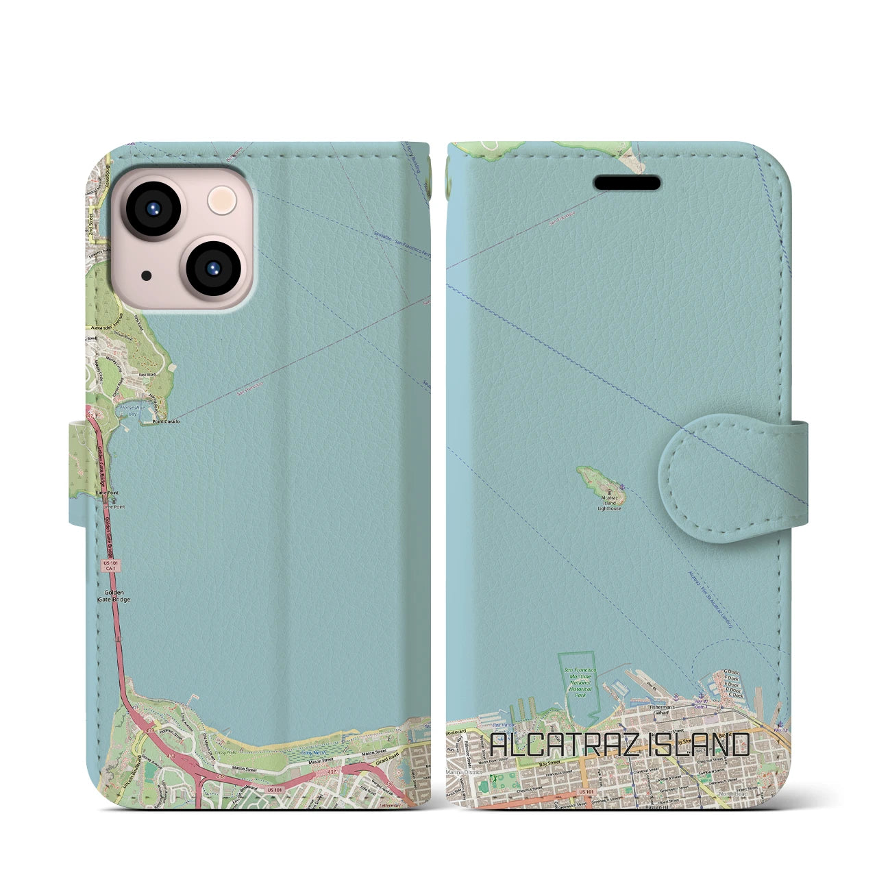【アルカトラズ島(アメリカ)】地図柄iPhoneケース(手帳タイプ)ナチュラル・iPhone 13 mini 用