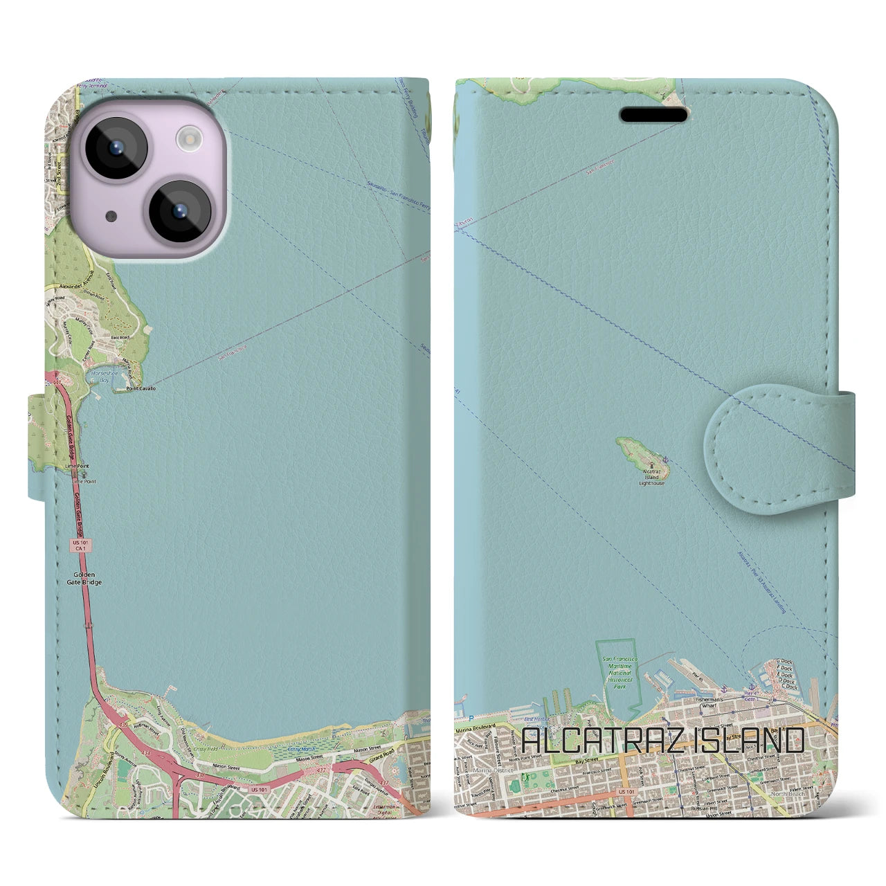 【アルカトラズ島(アメリカ)】地図柄iPhoneケース(手帳タイプ)ナチュラル・iPhone 14 用