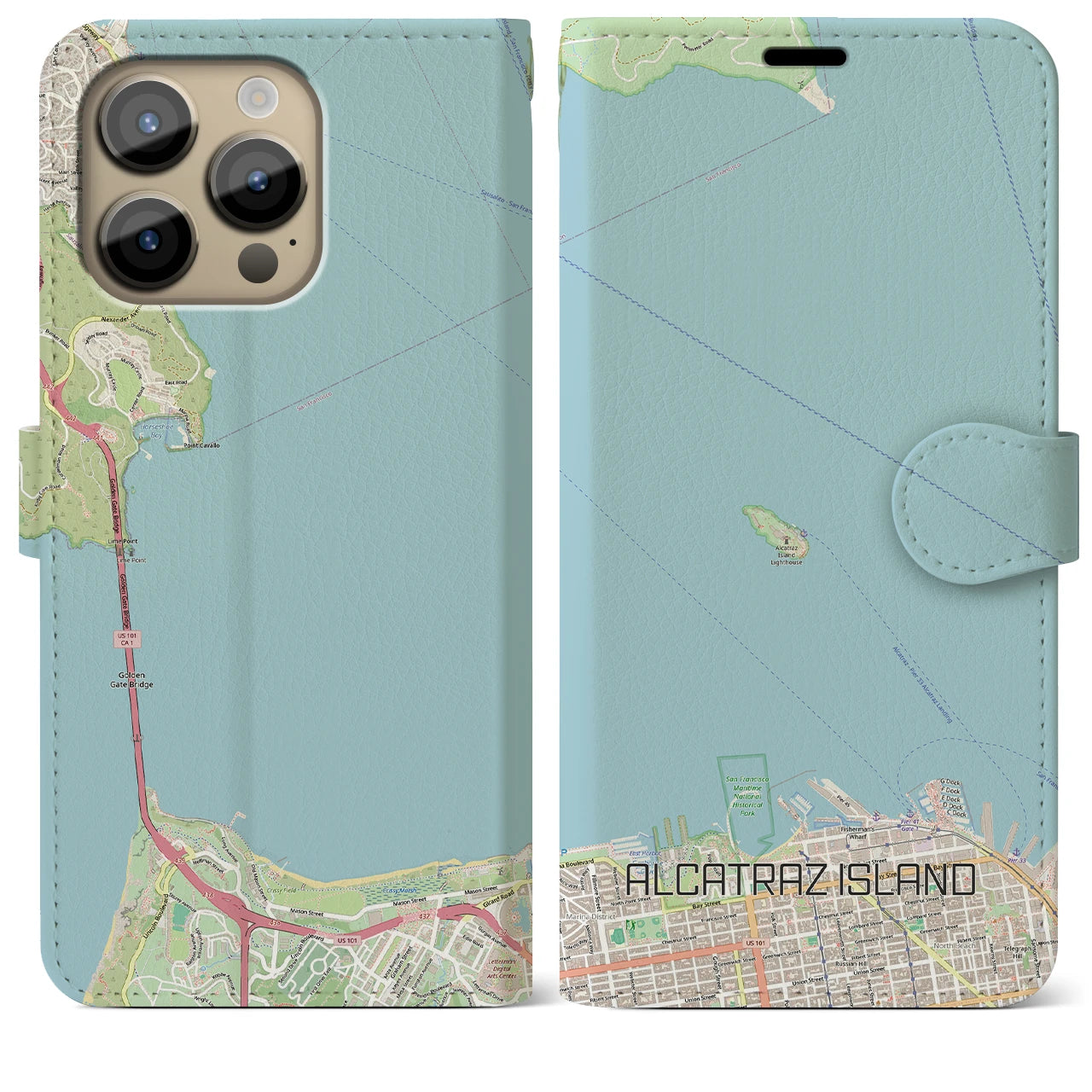 【アルカトラズ島(アメリカ)】地図柄iPhoneケース(手帳タイプ)ナチュラル・iPhone 14 Pro Max 用