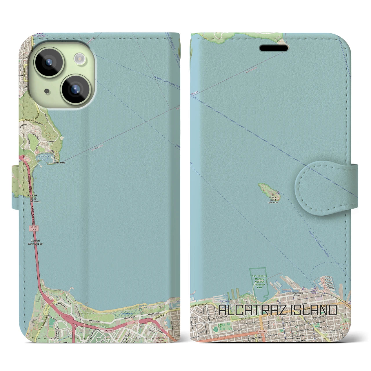 【アルカトラズ島(アメリカ)】地図柄iPhoneケース(手帳タイプ)ナチュラル・iPhone 15 用