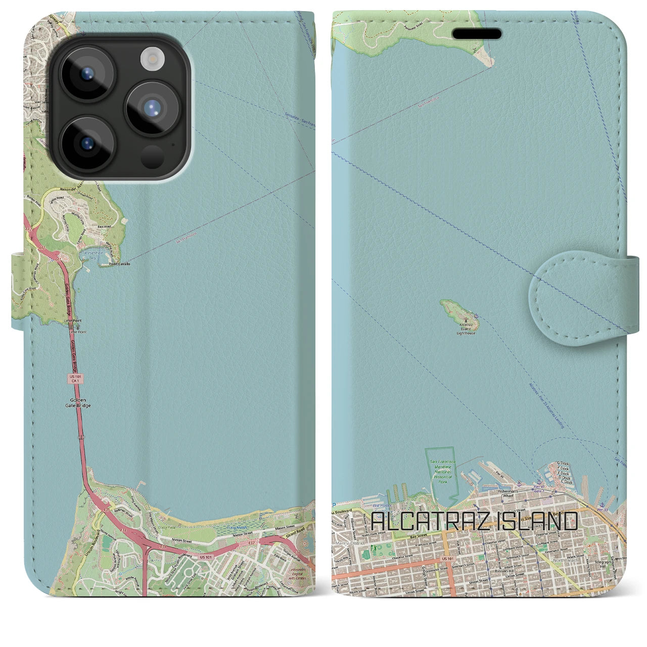 【アルカトラズ島(アメリカ)】地図柄iPhoneケース(手帳タイプ)ナチュラル・iPhone 15 Pro Max 用