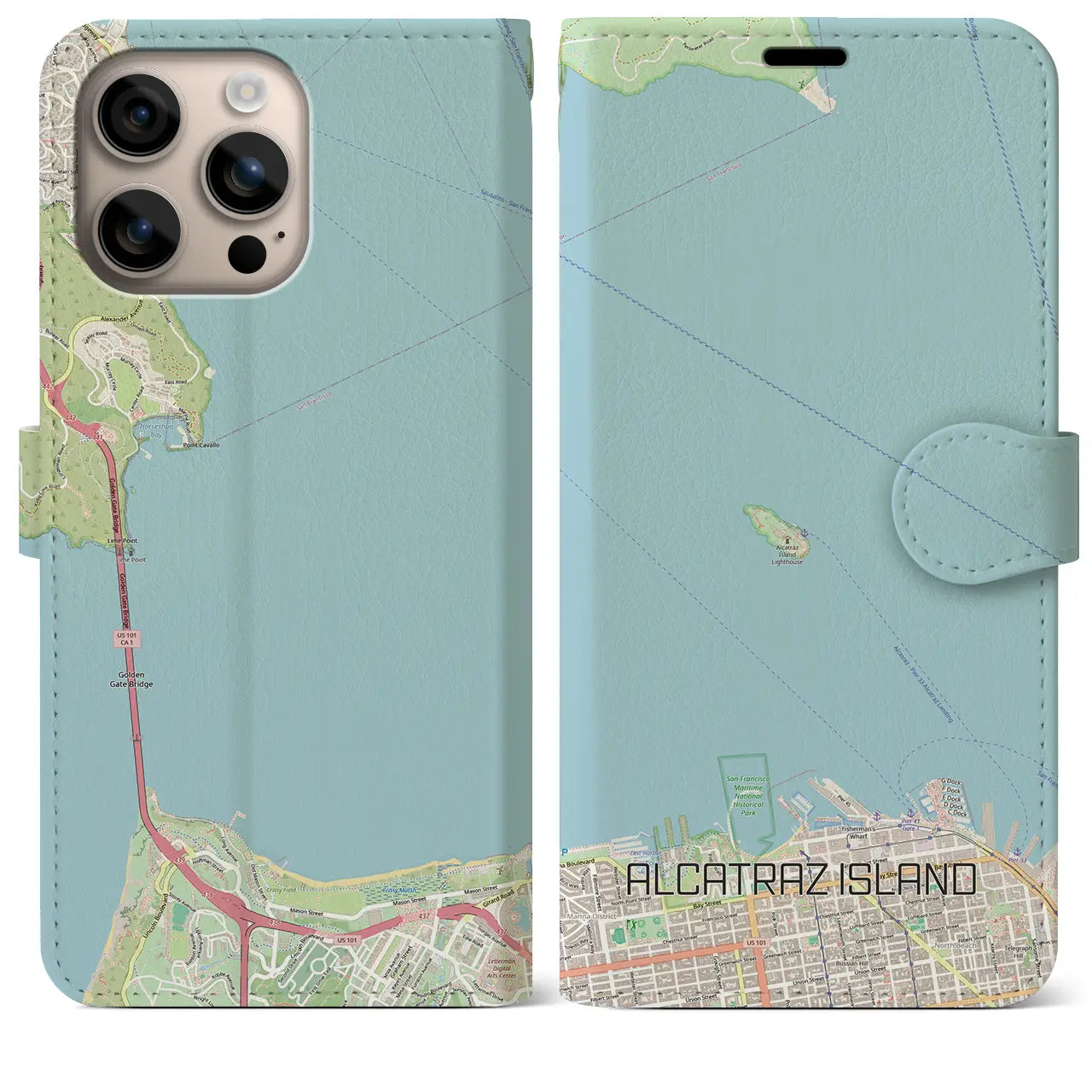 【アルカトラズ島(アメリカ)】地図柄iPhoneケース(手帳タイプ)ナチュラル・iPhone 16 Plus 用