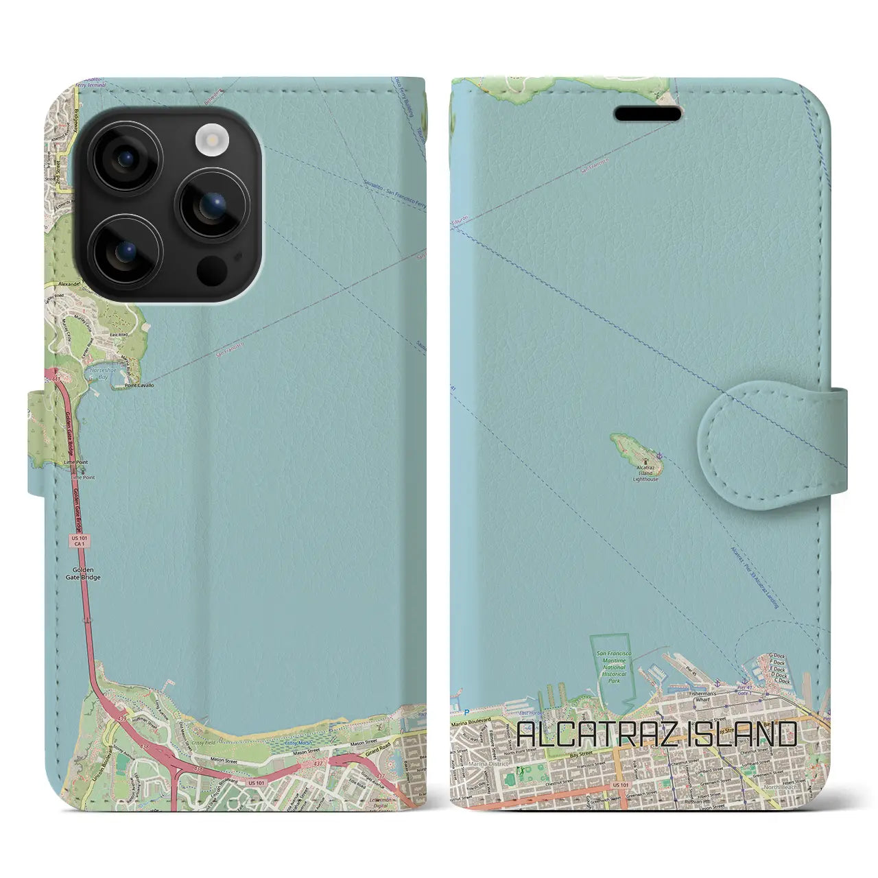 【アルカトラズ島(アメリカ)】地図柄iPhoneケース(手帳タイプ)ナチュラル・iPhone 16 用