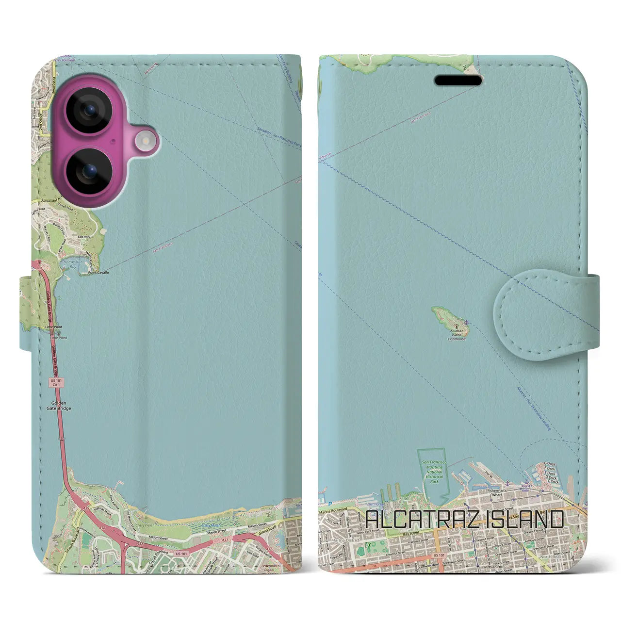 【アルカトラズ島(アメリカ)】地図柄iPhoneケース(手帳タイプ)ナチュラル・iPhone 16 Pro 用