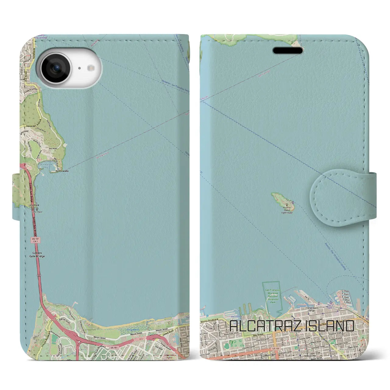 【アルカトラズ島(アメリカ)】地図柄iPhoneケース(手帳タイプ)