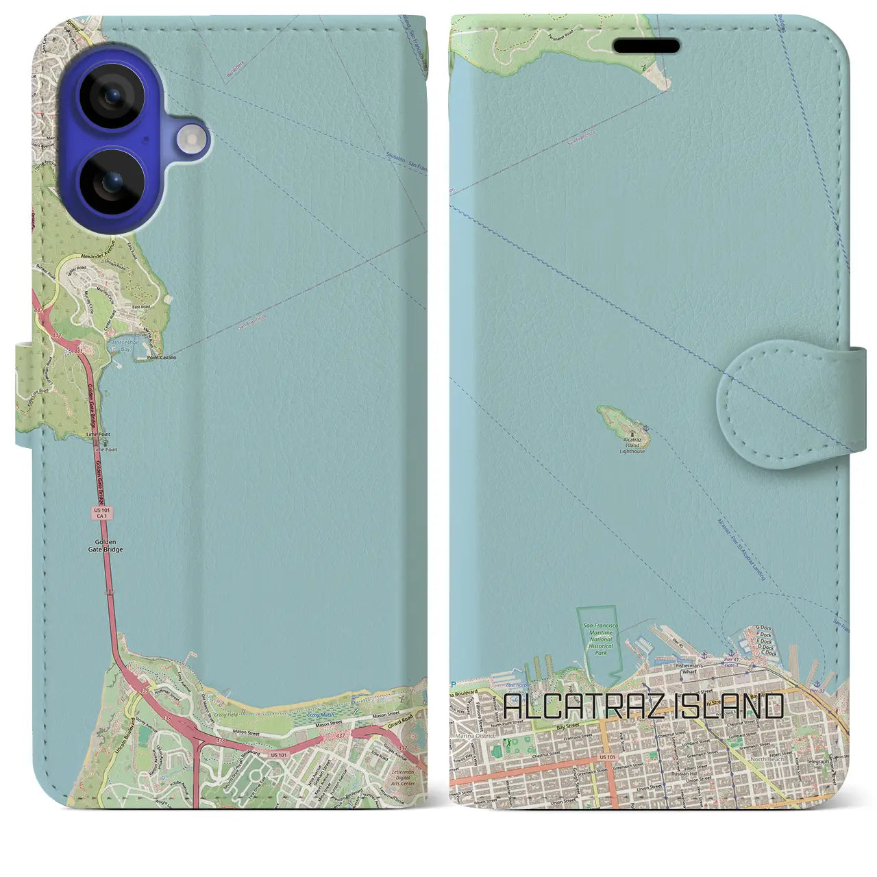【アルカトラズ島(アメリカ)】地図柄iPhoneケース(手帳タイプ)ナチュラル・iPhone 16 Pro Max 用