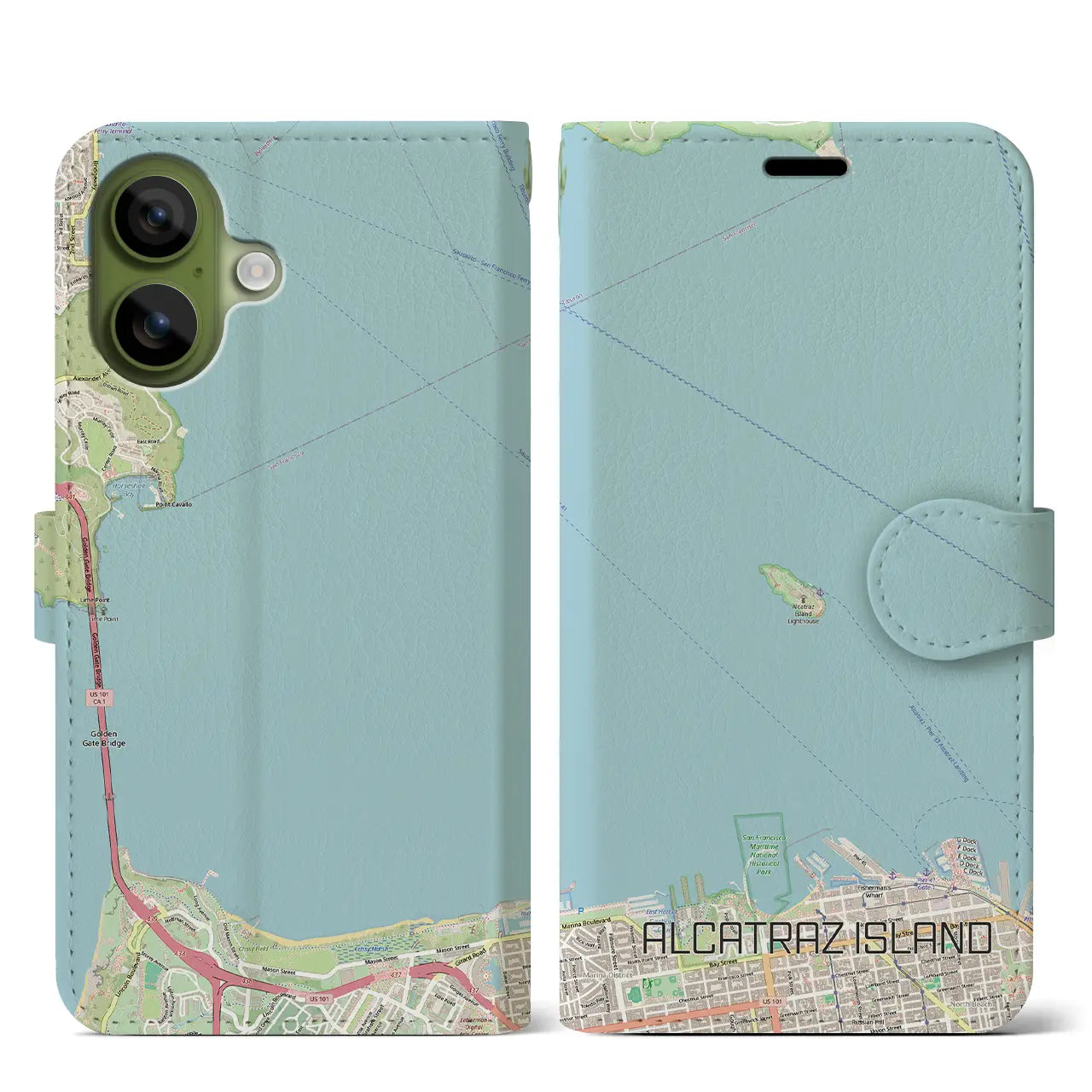 【アルカトラズ島(アメリカ)】地図柄iPhoneケース(手帳タイプ)