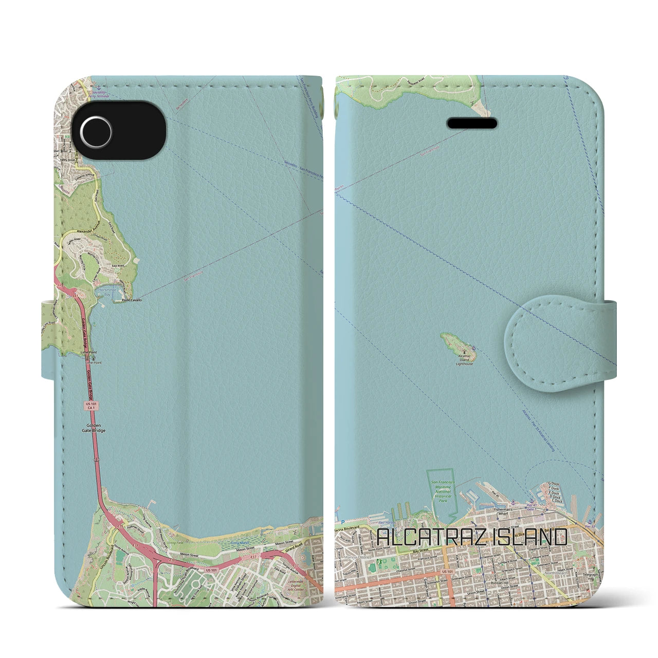 【アルカトラズ島(アメリカ)】地図柄iPhoneケース(手帳タイプ)ナチュラル・iPhone SE(第3 / 第2世代) / 8 / 7 / 6s / 6 用