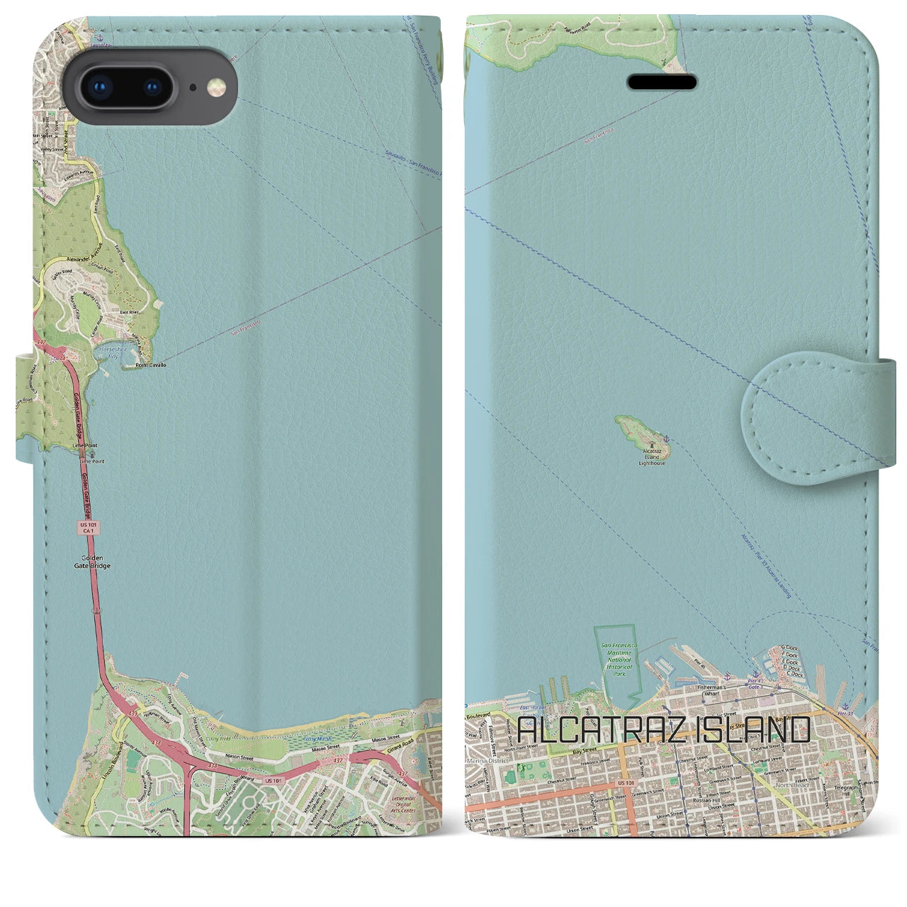 【アルカトラズ島(アメリカ)】地図柄iPhoneケース(手帳タイプ)ナチュラル・iPhone 8Plus /7Plus / 6sPlus / 6Plus 用