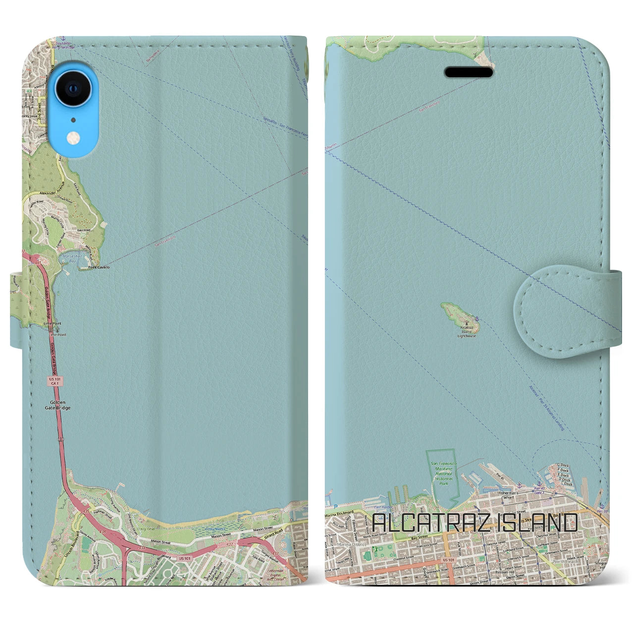 【アルカトラズ島(アメリカ)】地図柄iPhoneケース(手帳タイプ)ナチュラル・iPhone XR 用