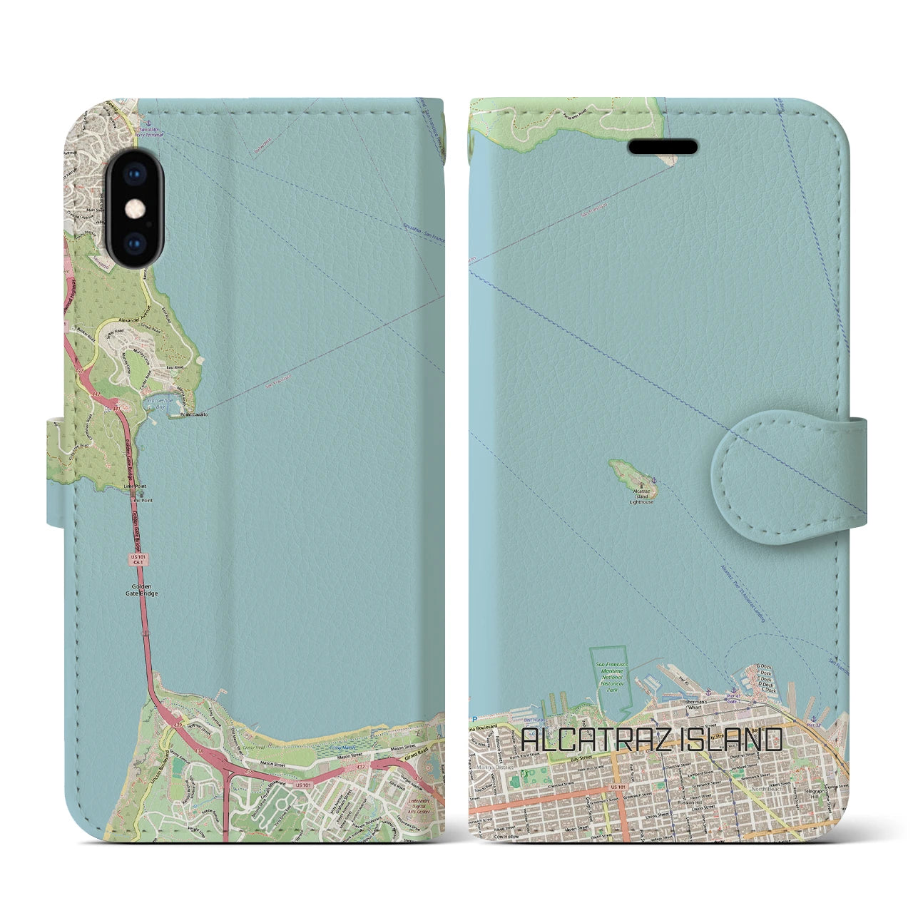 【アルカトラズ島(アメリカ)】地図柄iPhoneケース(手帳タイプ)ナチュラル・iPhone XS / X 用
