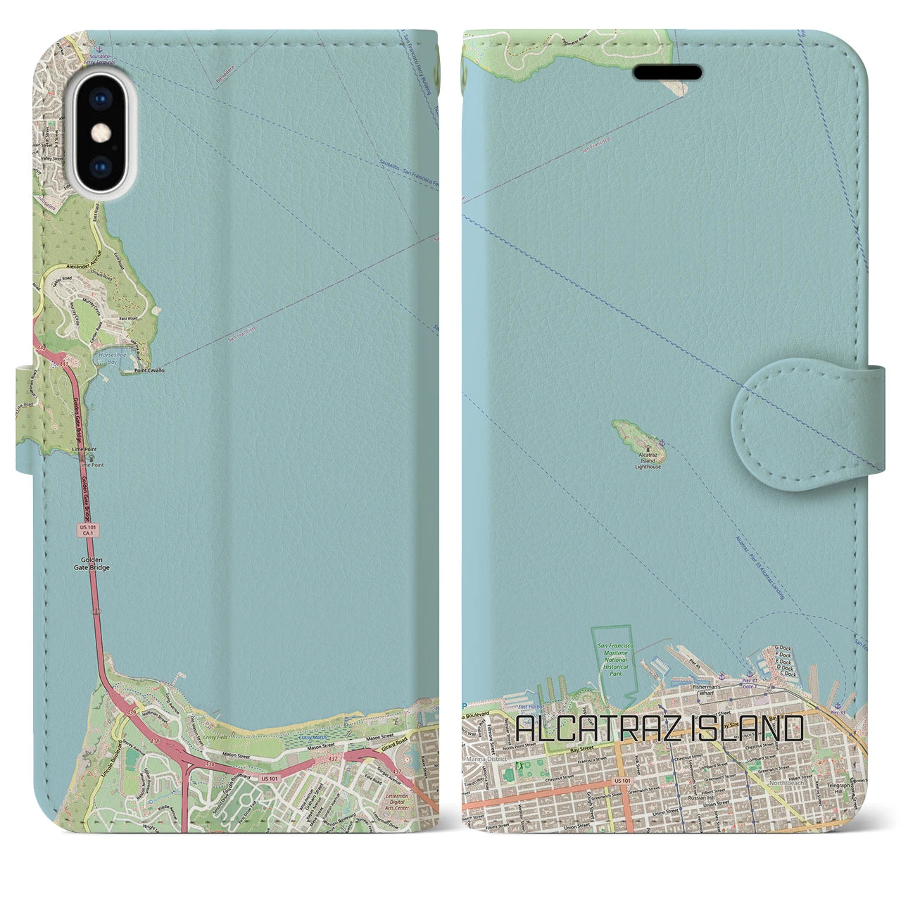 【アルカトラズ島(アメリカ)】地図柄iPhoneケース(手帳タイプ)ナチュラル・iPhone XS Max 用