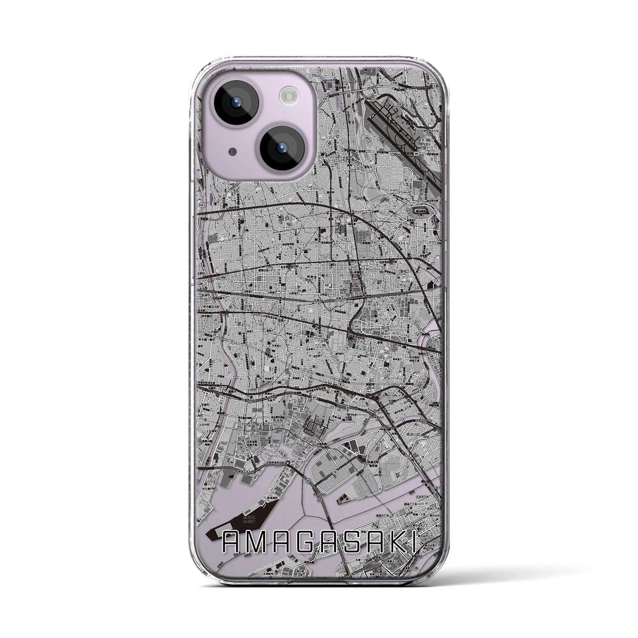 【尼崎(兵庫県)】地図柄iPhoneケース(クリアタイプ)モノトーン・iPhone 14 用