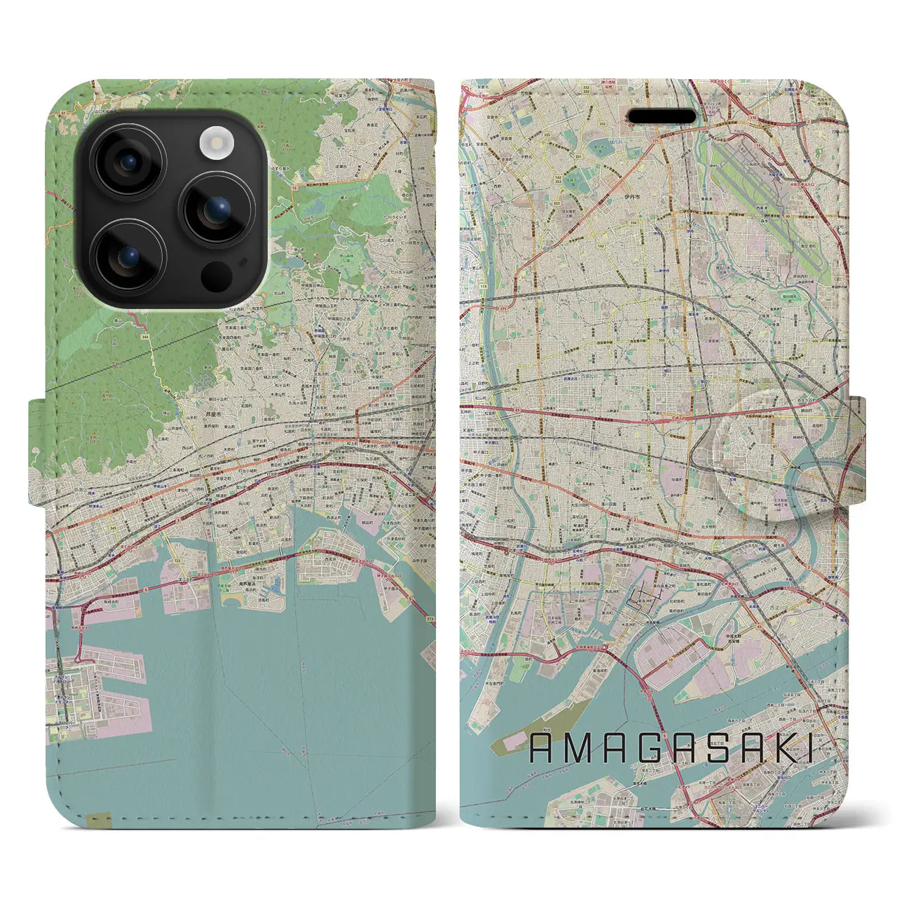 【尼崎(兵庫県)】地図柄iPhoneケース(手帳タイプ)ナチュラル・iPhone 16 用