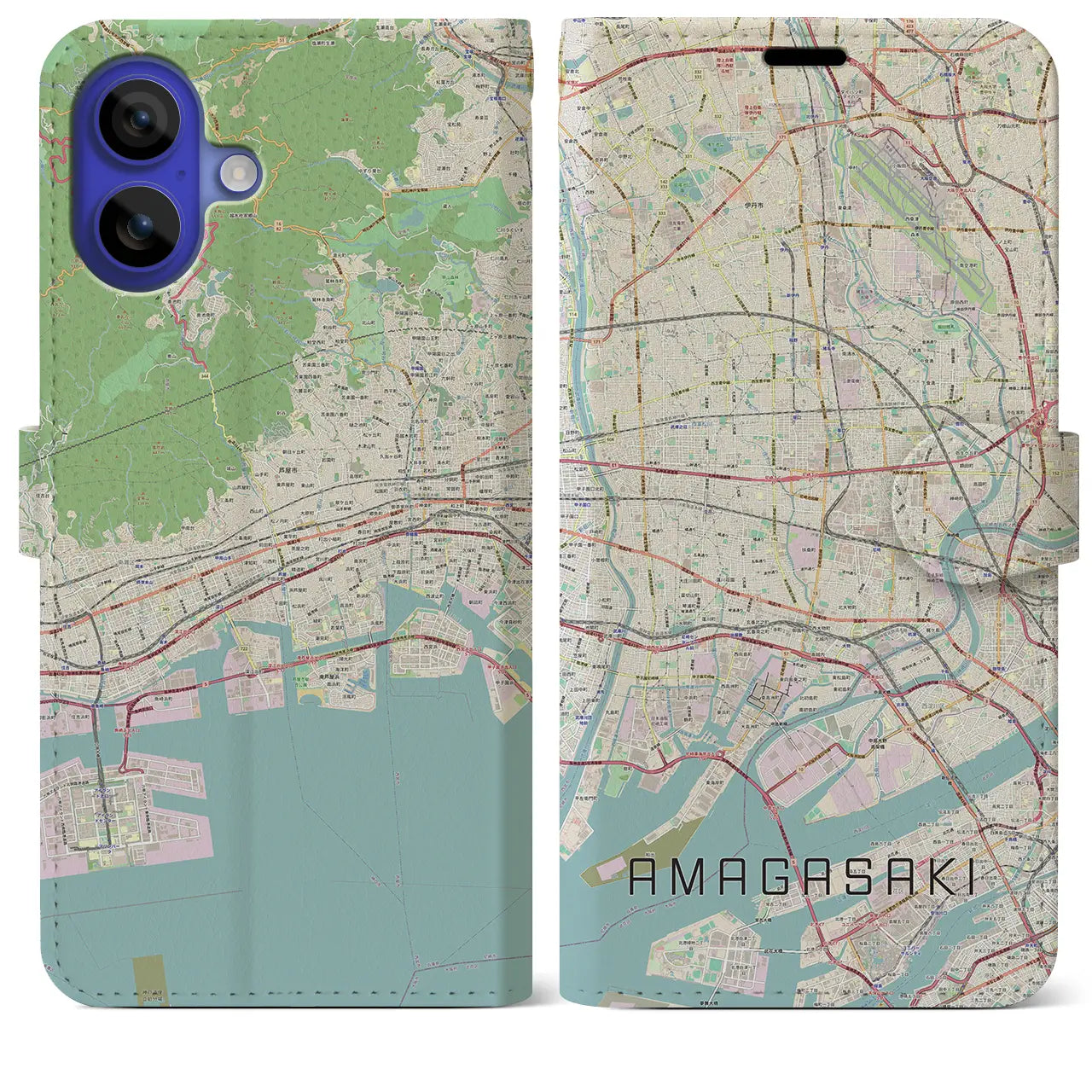 【尼崎(兵庫県)】地図柄iPhoneケース(手帳タイプ)ナチュラル・iPhone 16 Pro Max 用