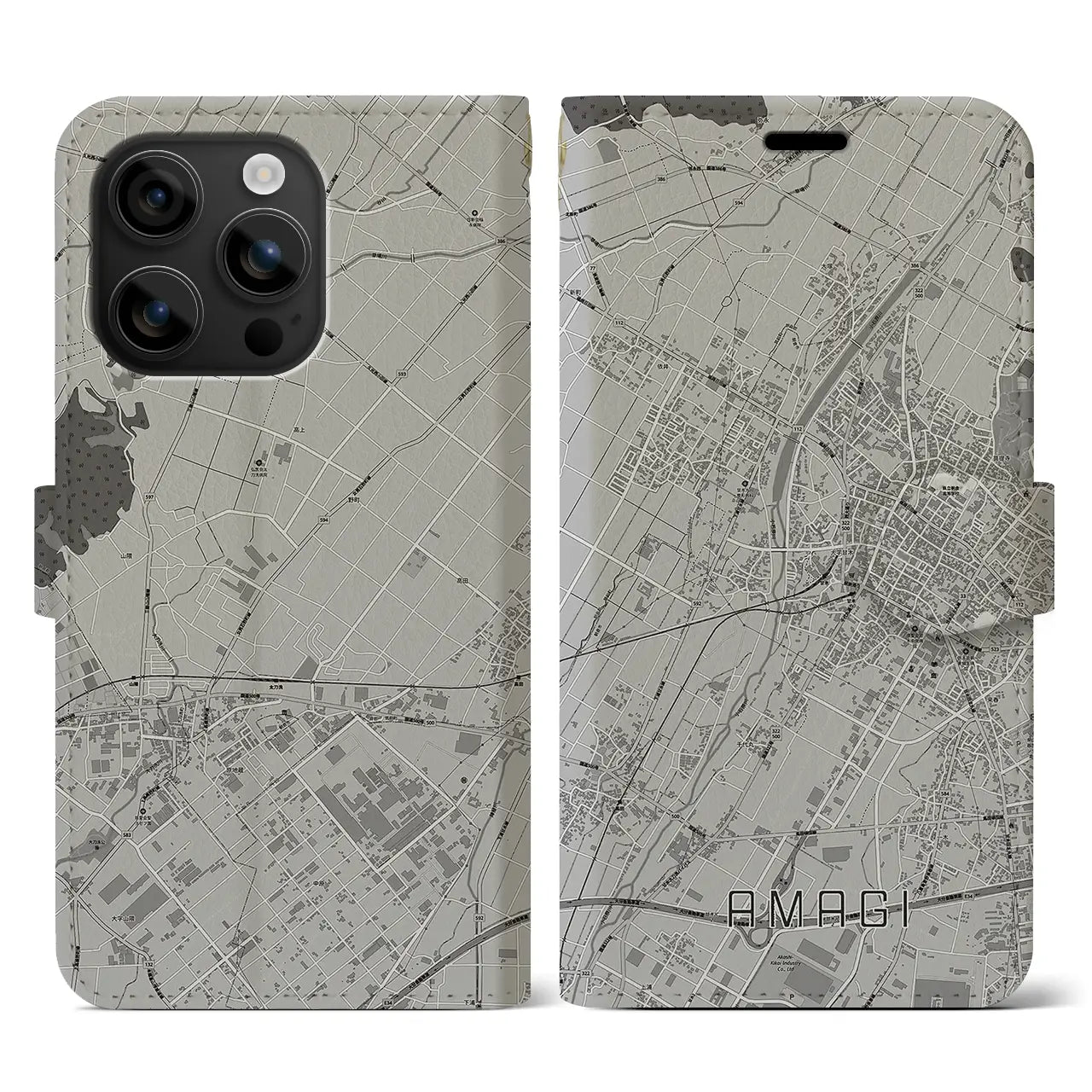 【甘木(福岡県)】地図柄iPhoneケース(手帳タイプ)モノトーン・iPhone 16 用