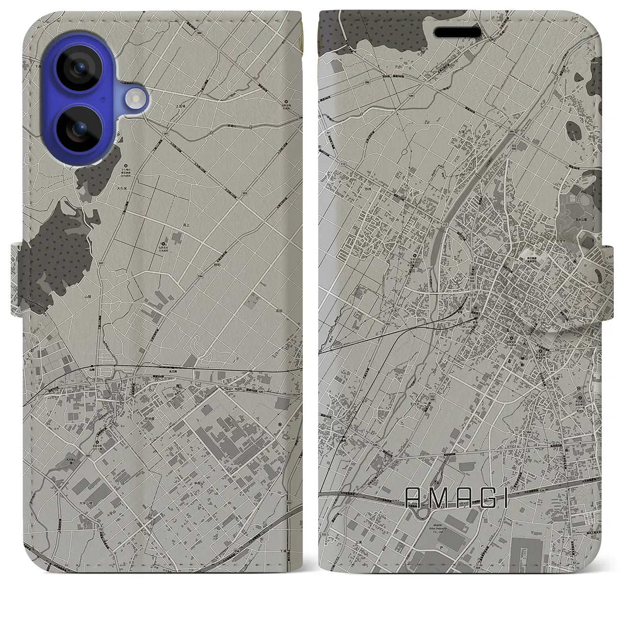 【甘木(福岡県)】地図柄iPhoneケース(手帳タイプ)モノトーン・iPhone 16 Pro Max 用