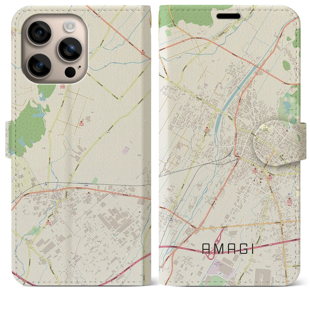 【甘木(福岡県)】地図柄iPhoneケース(手帳タイプ)ナチュラル・iPhone 16 Plus 用