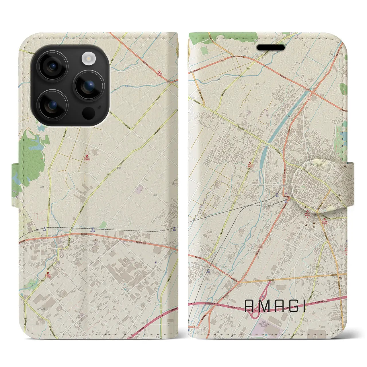 【甘木(福岡県)】地図柄iPhoneケース(手帳タイプ)ナチュラル・iPhone 16 用