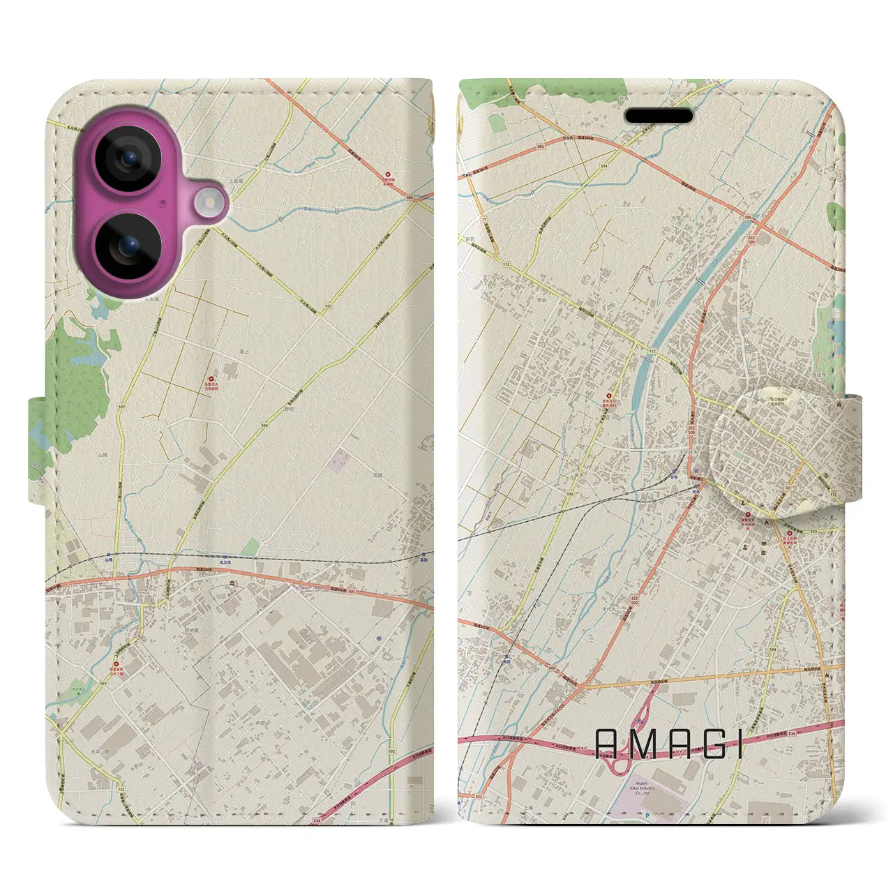【甘木(福岡県)】地図柄iPhoneケース(手帳タイプ)ナチュラル・iPhone 16 Pro 用
