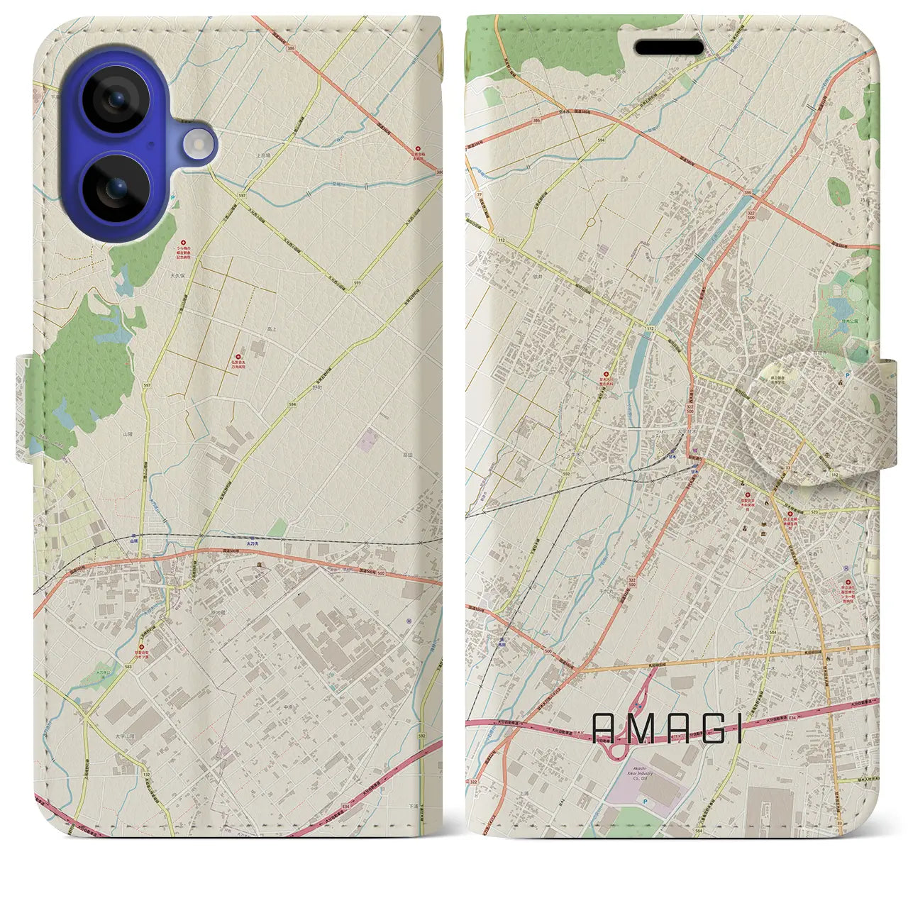 【甘木(福岡県)】地図柄iPhoneケース(手帳タイプ)ナチュラル・iPhone 16 Pro Max 用
