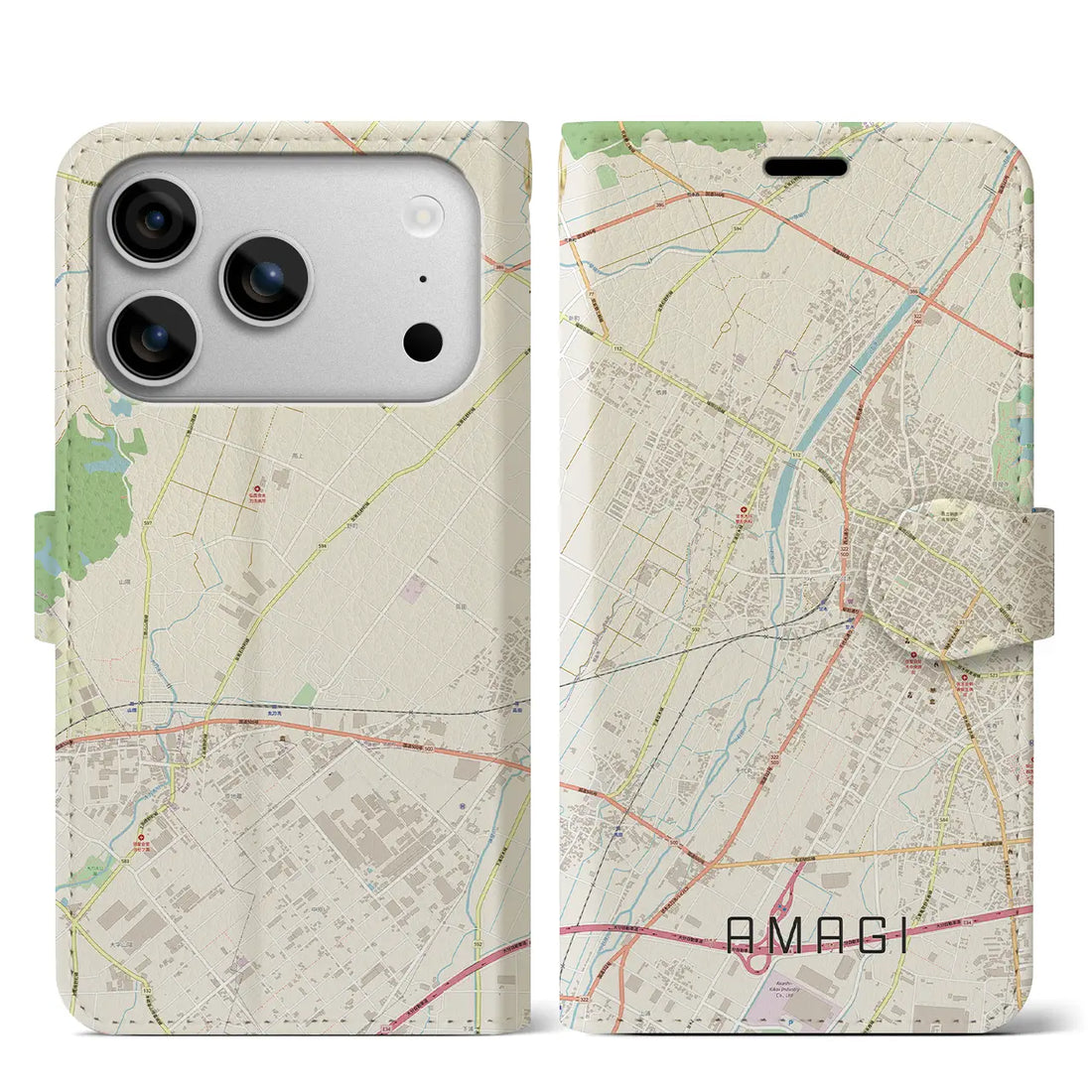 【甘木(福岡県)】地図柄iPhoneケース(手帳タイプ)ナチュラル・iPhone 17 Pro Max 用