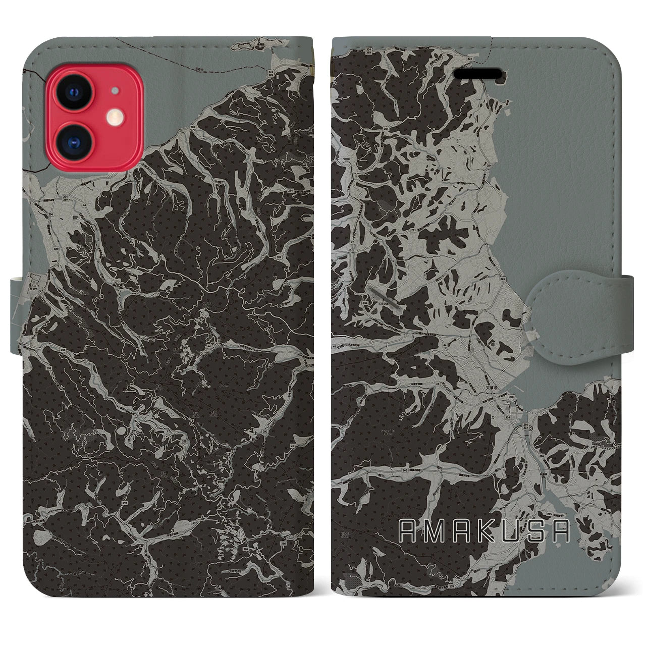 【天草(熊本県)】地図柄iPhoneケース(手帳タイプ)モノトーン・iPhone 11 用