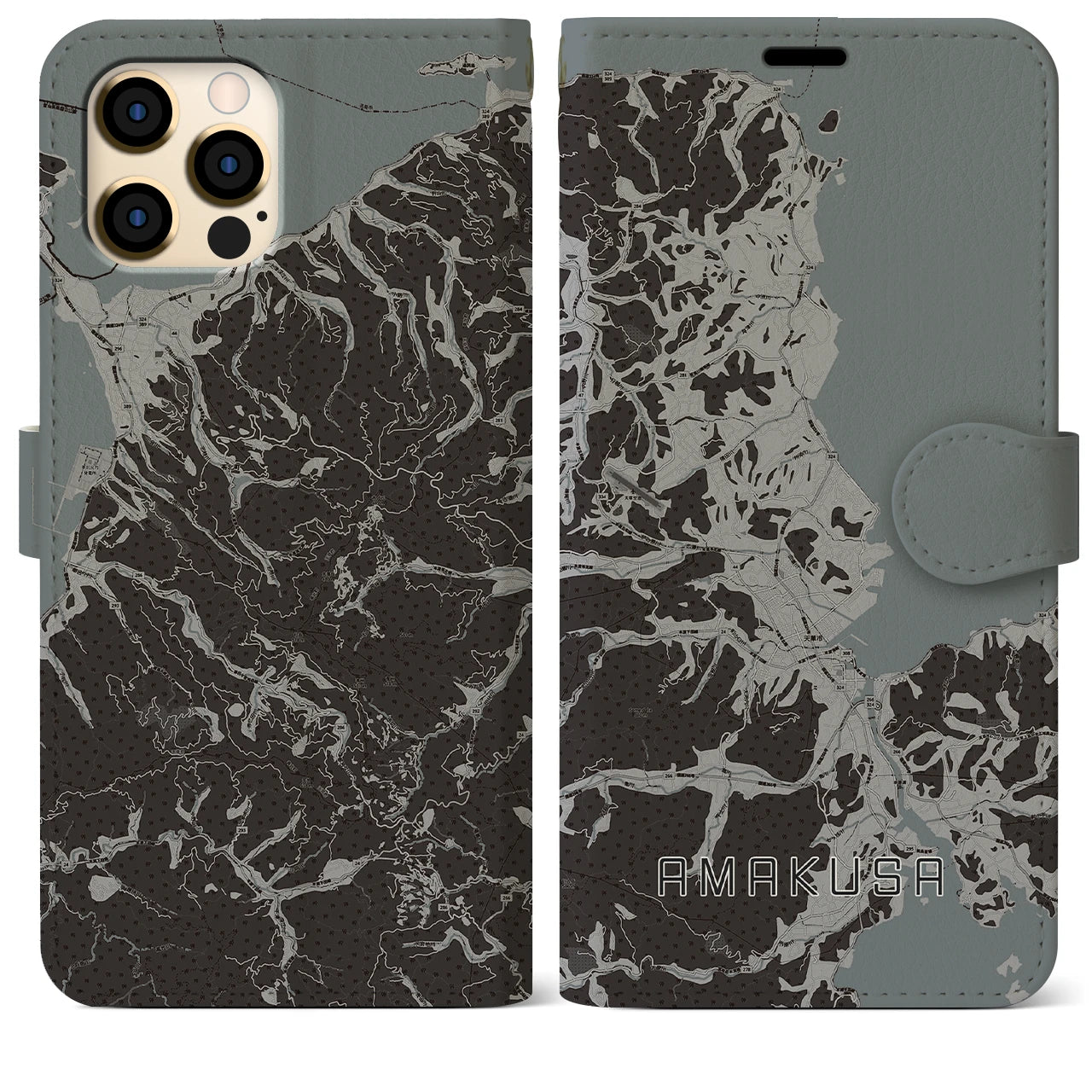 【天草(熊本県)】地図柄iPhoneケース(手帳タイプ)モノトーン・iPhone 12 Pro Max 用