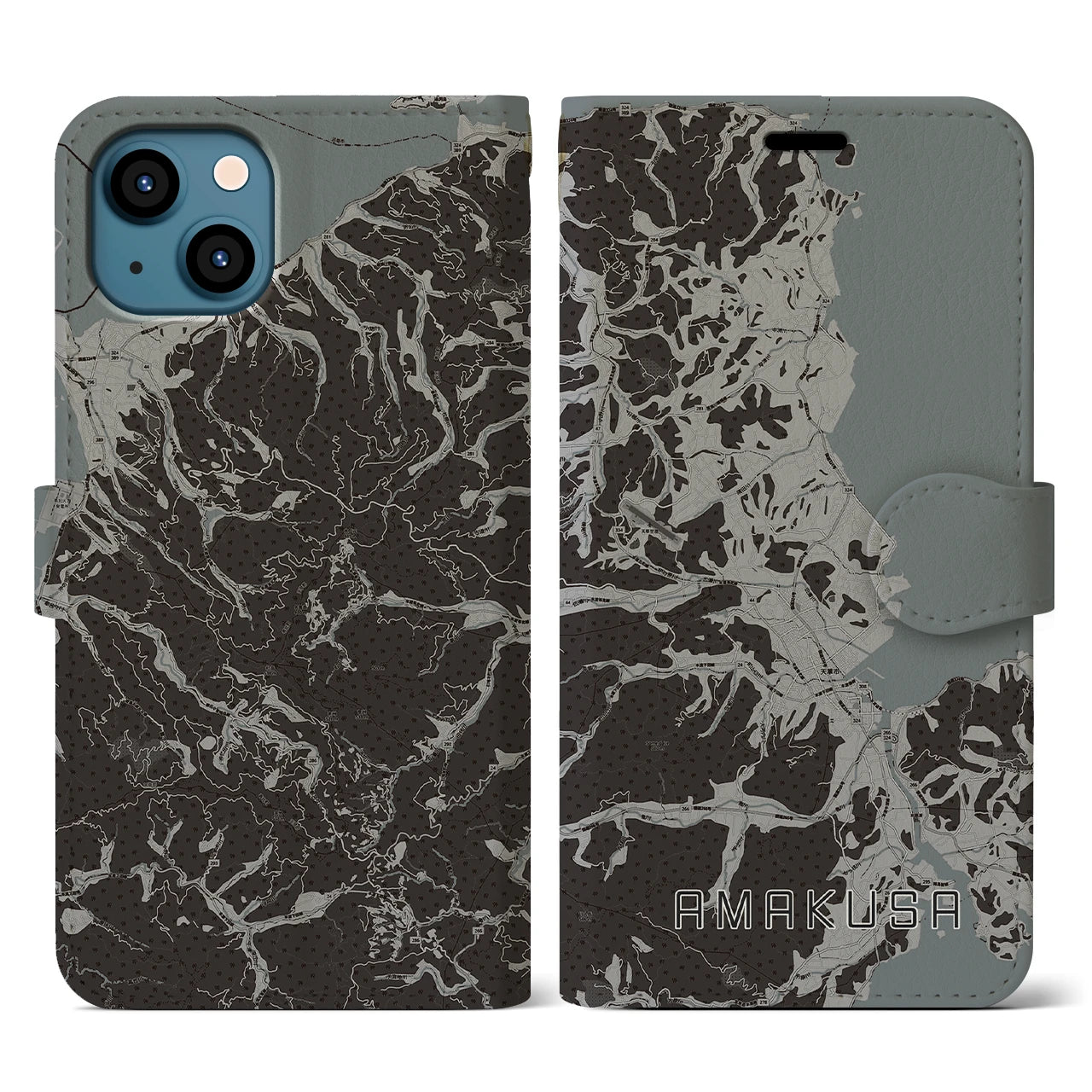 【天草(熊本県)】地図柄iPhoneケース(手帳タイプ)モノトーン・iPhone 13 用