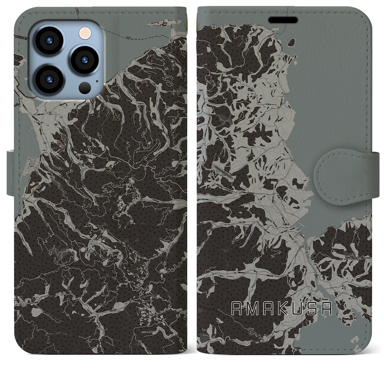 【天草(熊本県)】地図柄iPhoneケース(手帳タイプ)モノトーン・iPhone 13 Pro Max 用