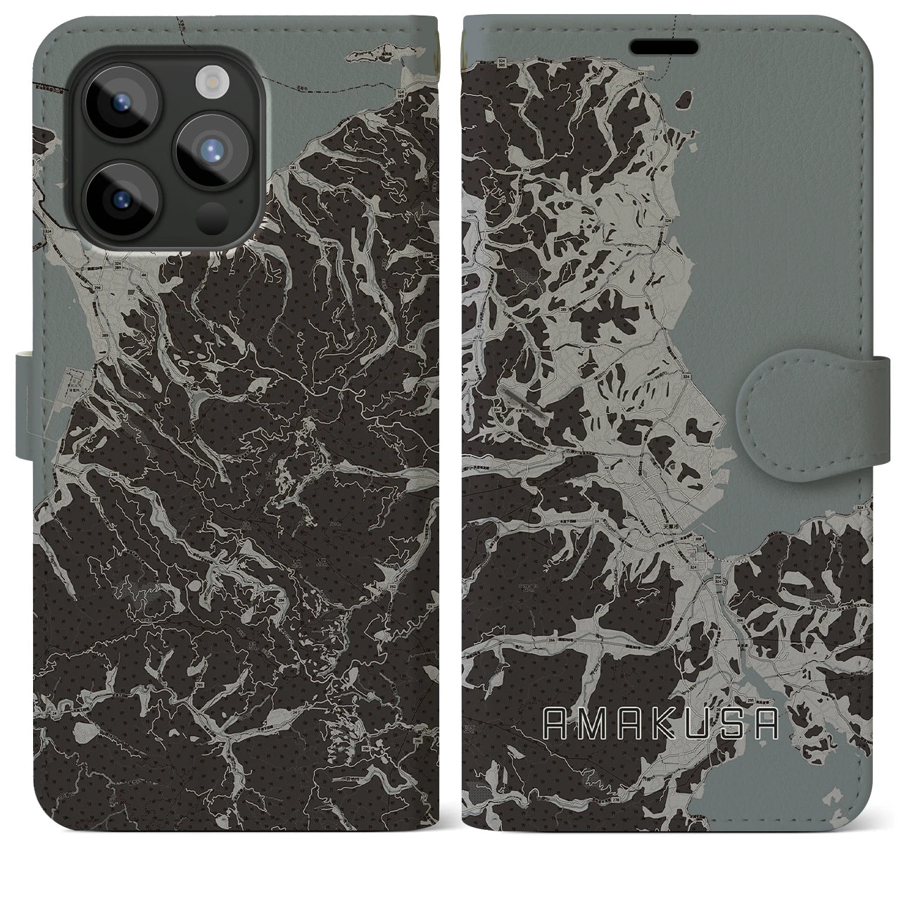 【天草(熊本県)】地図柄iPhoneケース(手帳タイプ)モノトーン・iPhone 15 Pro Max 用