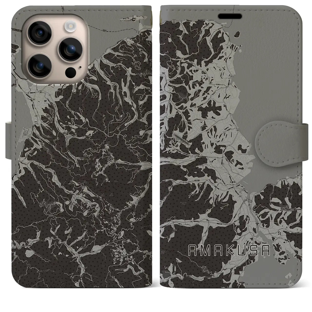【天草(熊本県)】地図柄iPhoneケース(手帳タイプ)モノトーン・iPhone 16 Plus 用