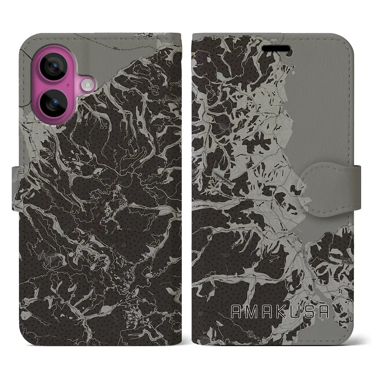 【天草(熊本県)】地図柄iPhoneケース(手帳タイプ)モノトーン・iPhone 16 Pro 用