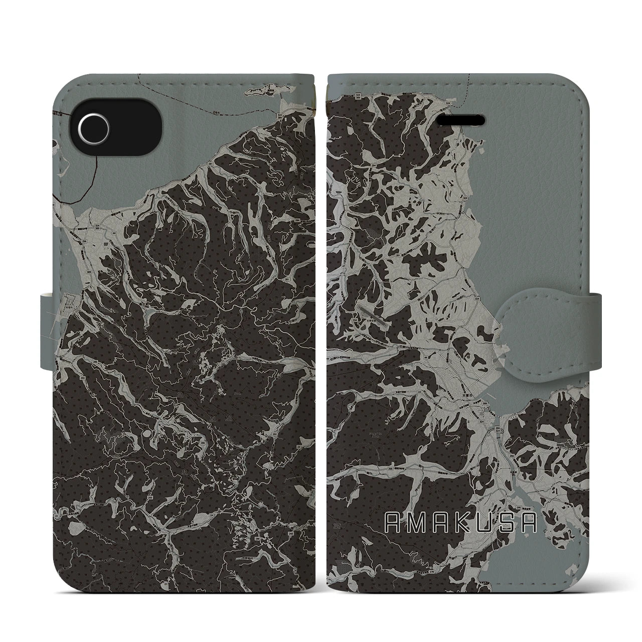 【天草(熊本県)】地図柄iPhoneケース(手帳タイプ)モノトーン・iPhone SE(第3 / 第2世代) / 8 / 7 / 6s / 6 用