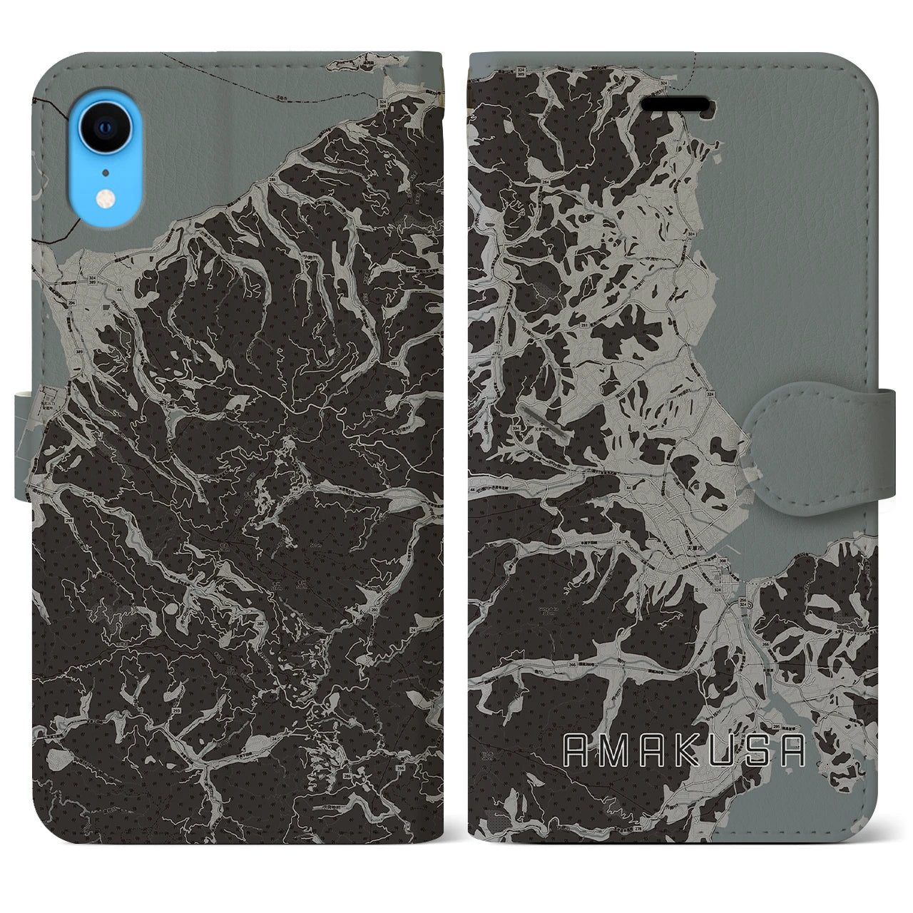 【天草(熊本県)】地図柄iPhoneケース(手帳タイプ)モノトーン・iPhone XR 用