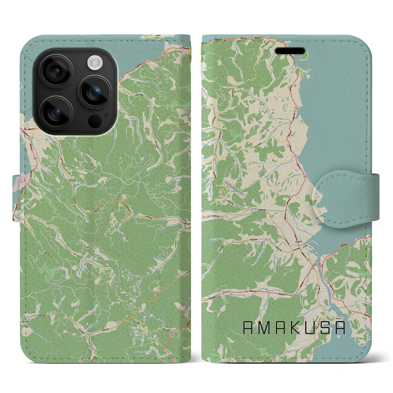 【天草(熊本県)】地図柄iPhoneケース(手帳タイプ)ナチュラル・iPhone 16 用