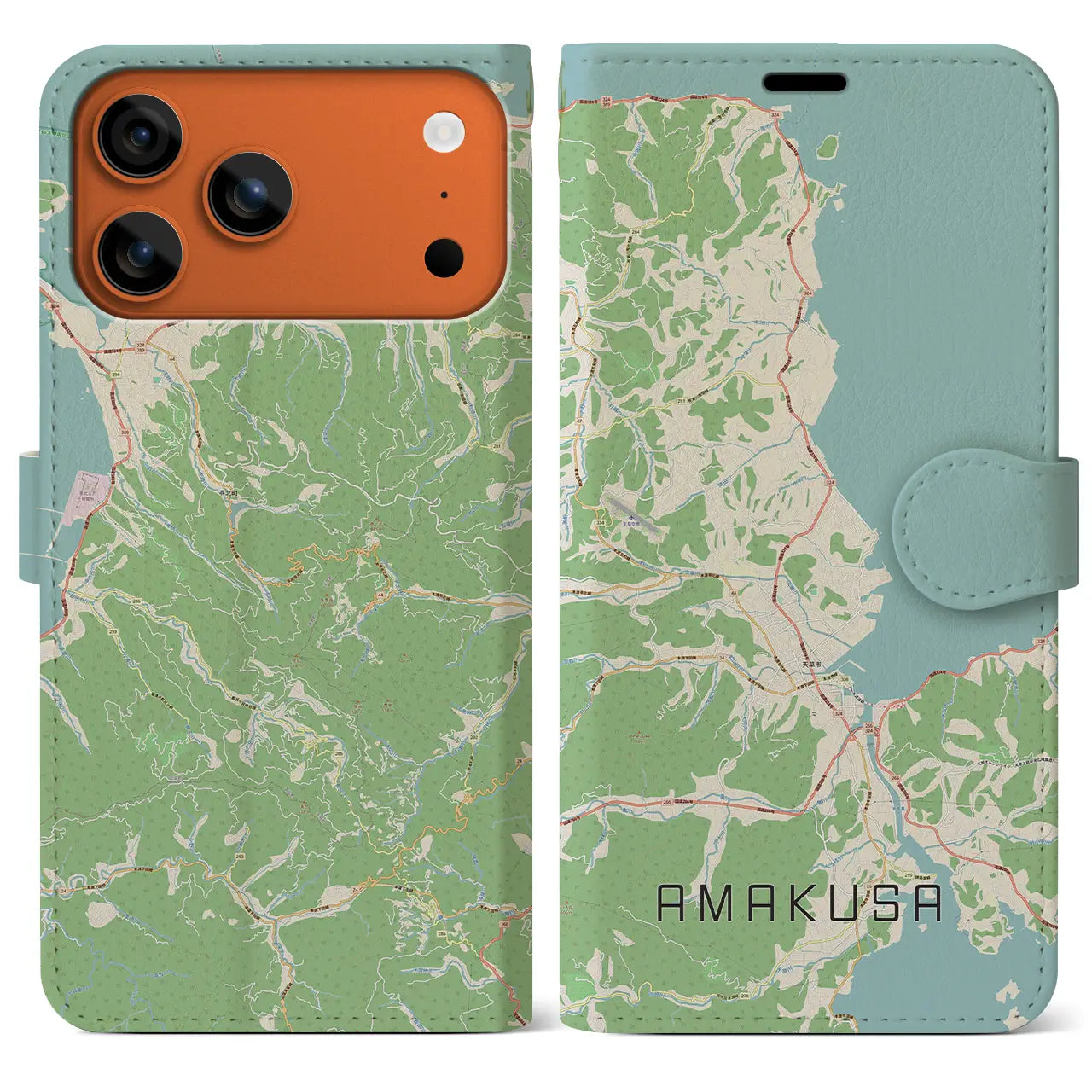 【天草(熊本県)】地図柄iPhoneケース(手帳タイプ)モノトーン・iPhone 17 Pro Max 用